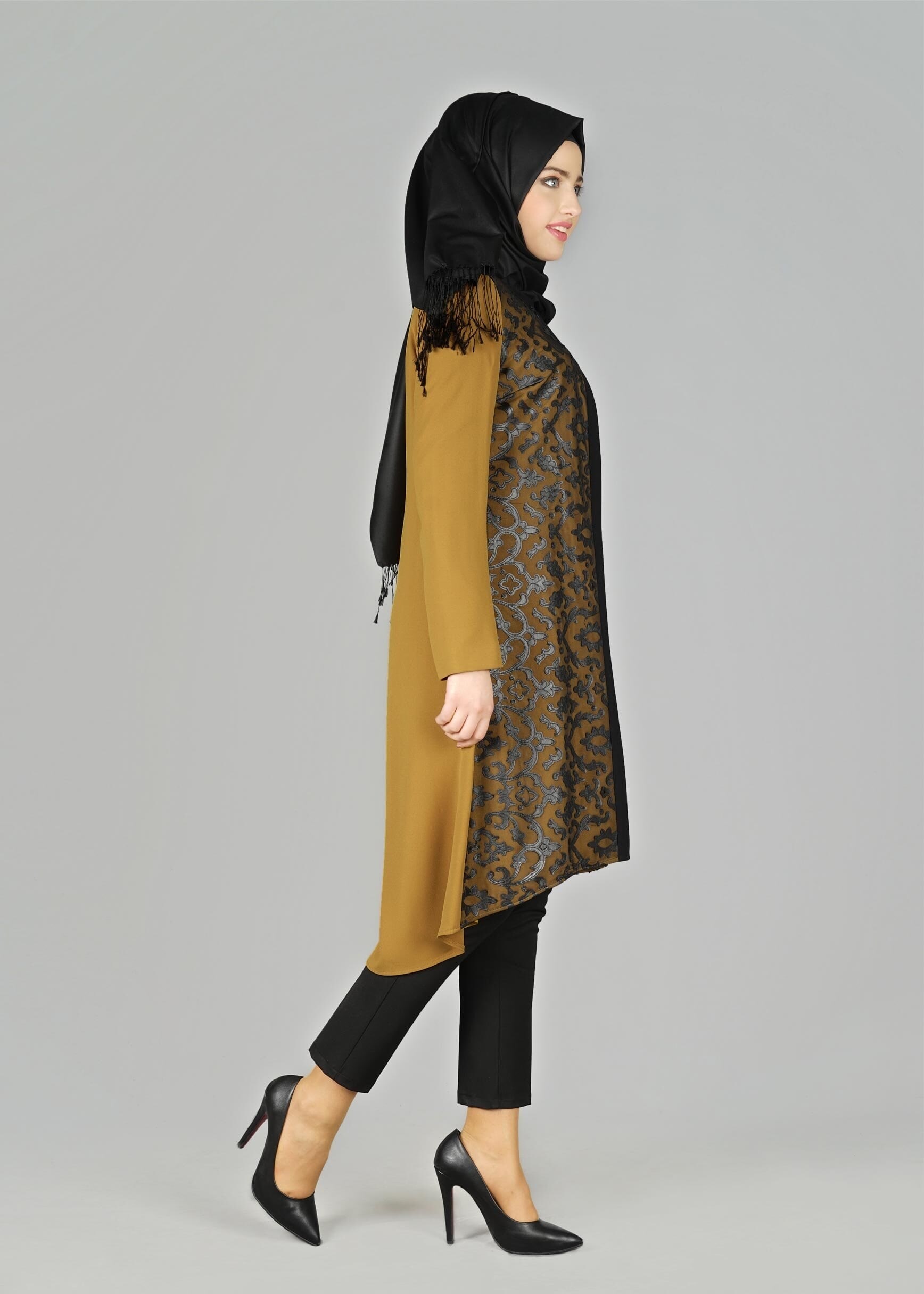Tesettür giyim SARI DESENLİ CEKET 4045