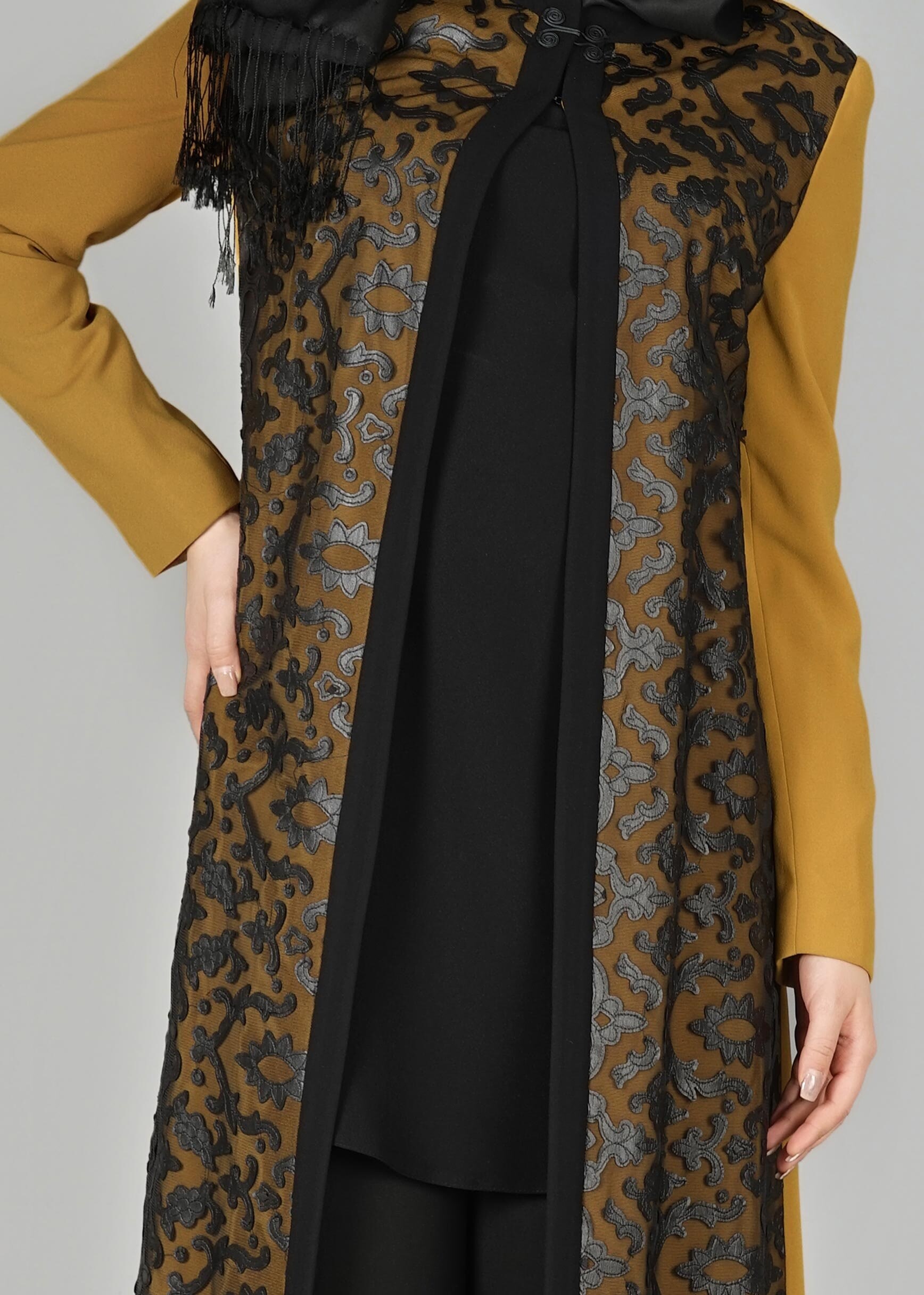 Tesettür giyim SARI DESENLİ CEKET 4045