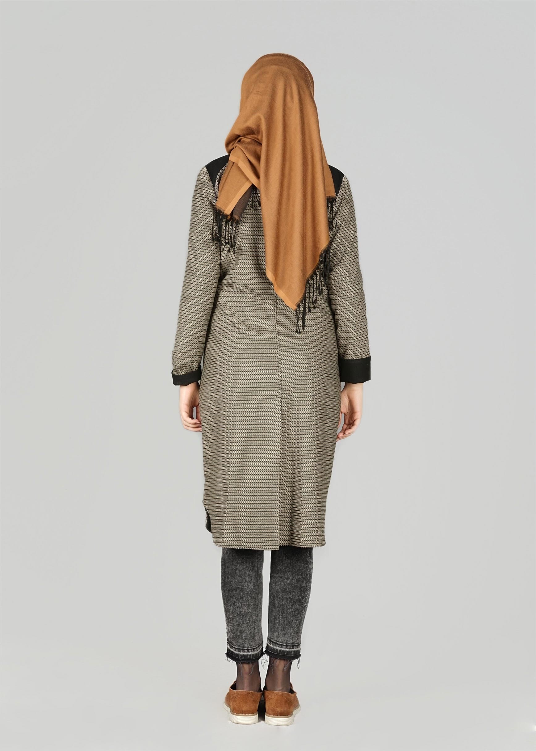 Tesettür giyim KAHVE CEP DETAYLI CEKET 4057