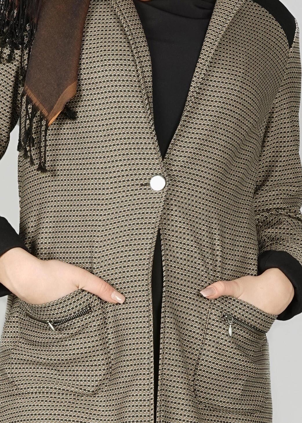 Tesettür giyim KAHVE CEP DETAYLI CEKET 4057