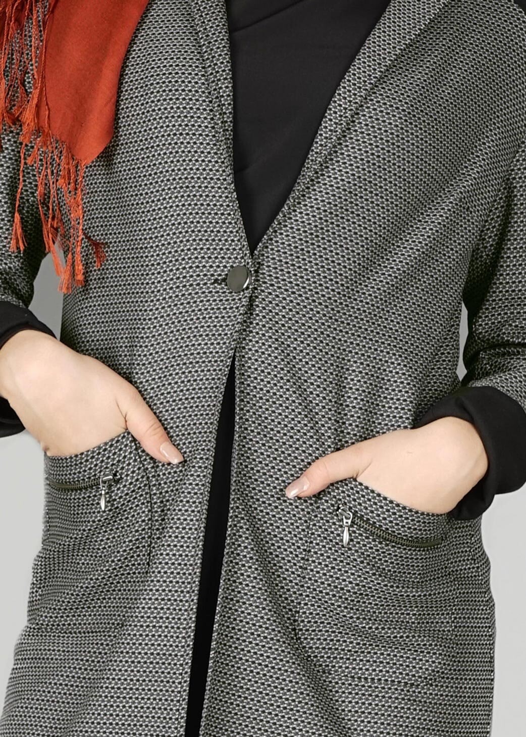 Tesettür giyim SİYAH CEP DETAYLI CEKET 4057