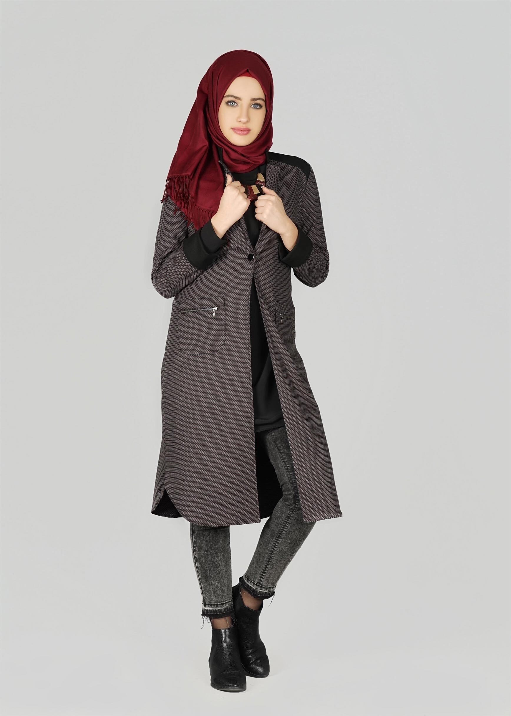 Tesettür giyim SİYAH CEP DETAYLI CEKET 4057