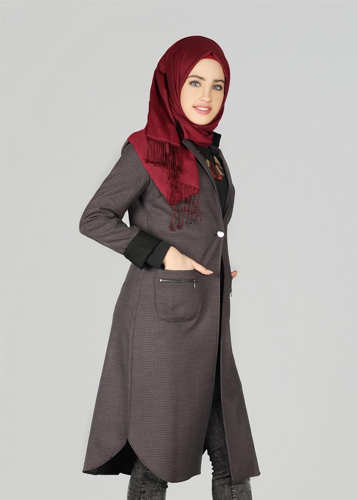 Tesettür giyim SİYAH CEP DETAYLI CEKET 4057