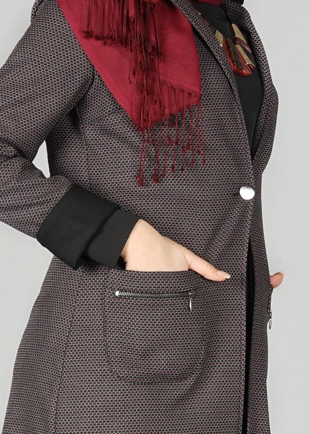 Tesettür giyim SİYAH CEP DETAYLI CEKET 4057