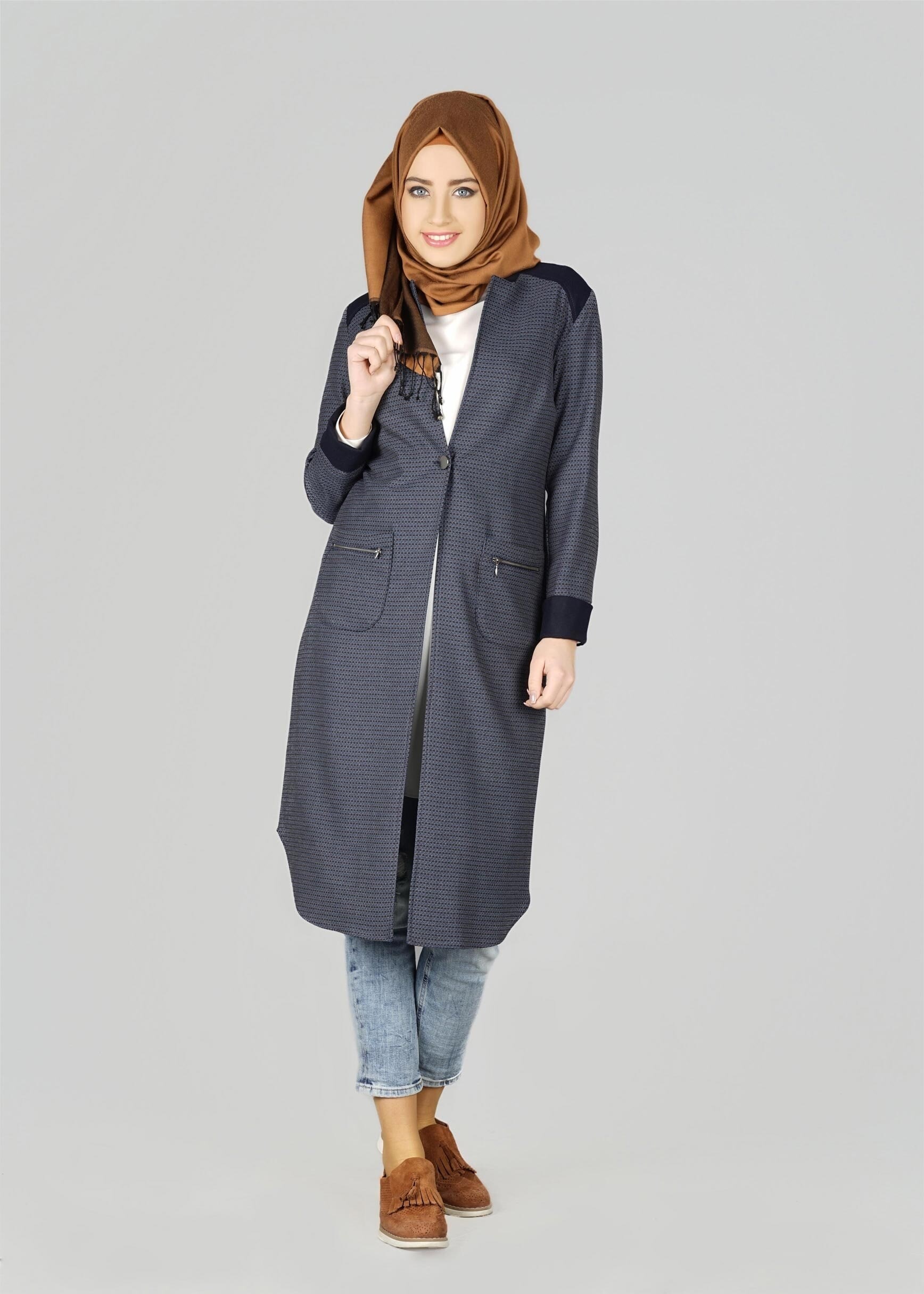 Tesettür giyim LACİVERT CEP DETAYLI CEKET 4057