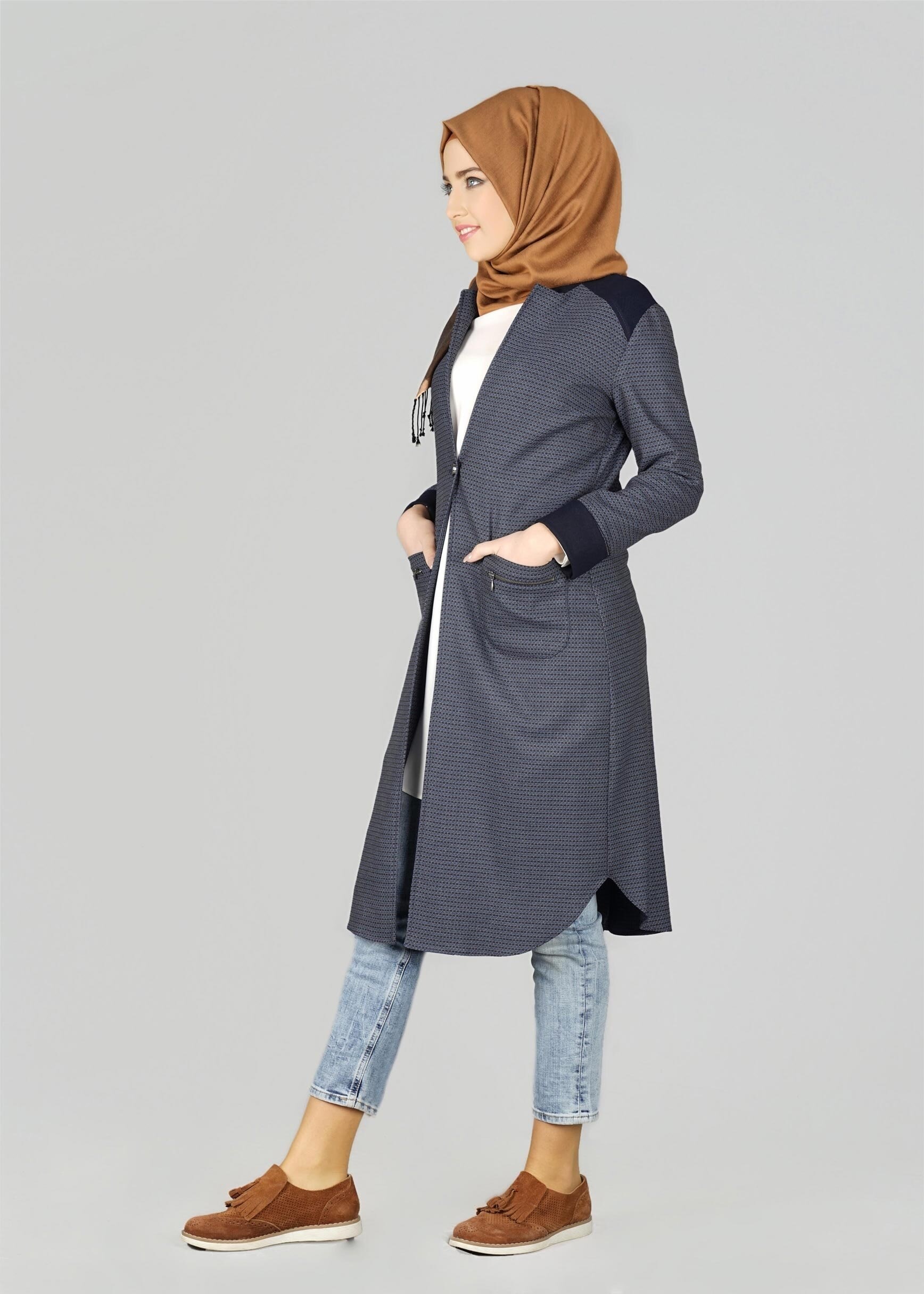 Tesettür giyim LACİVERT CEP DETAYLI CEKET 4057