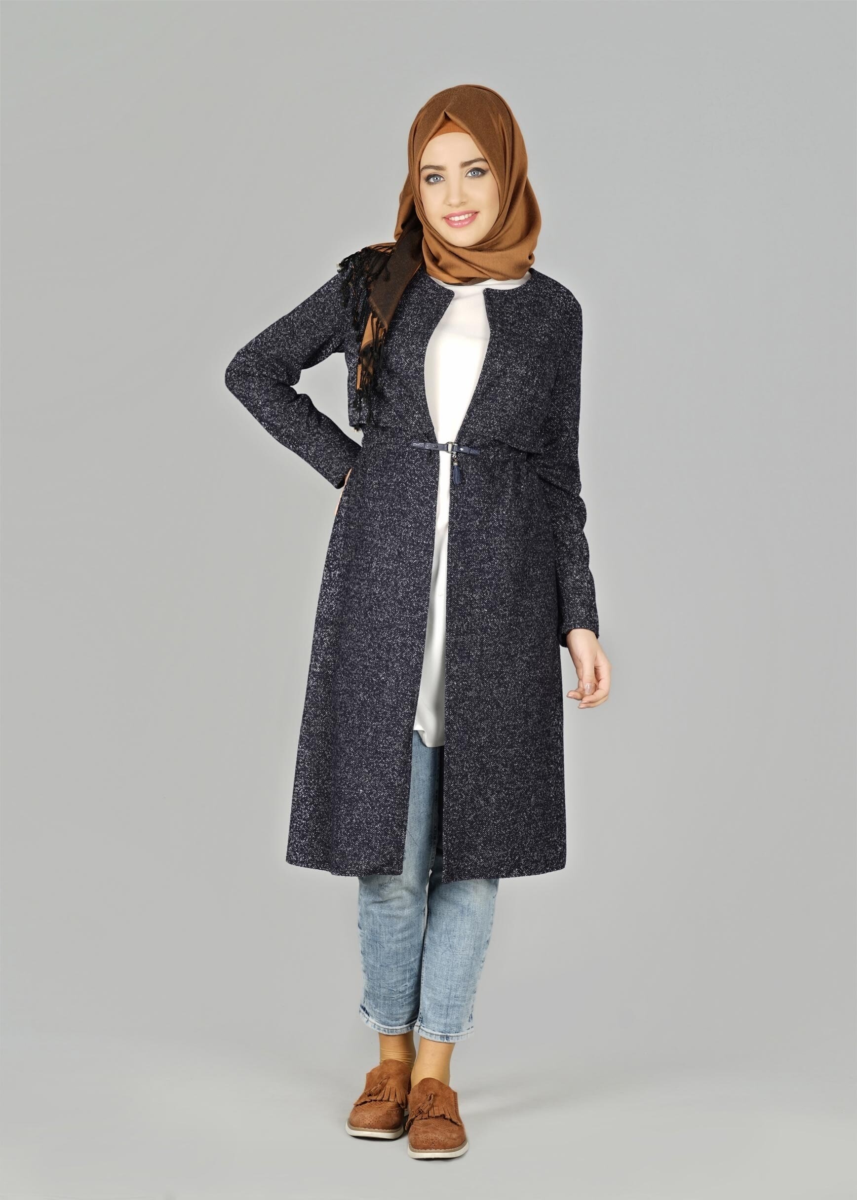 Tesettür giyim LACİVERT BELİ BÜZGÜLÜ CEKET 4064