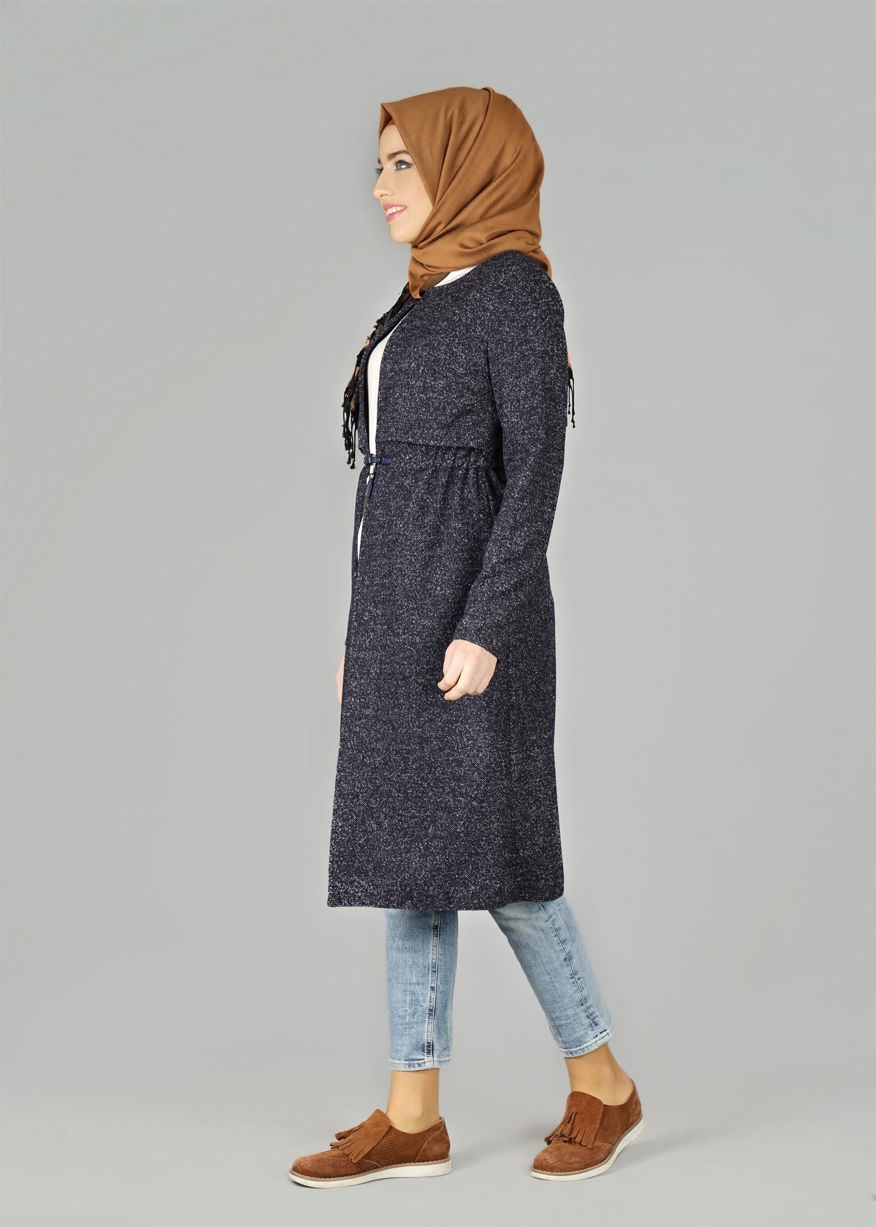 Tesettür giyim LACİVERT BELİ BÜZGÜLÜ CEKET 4064