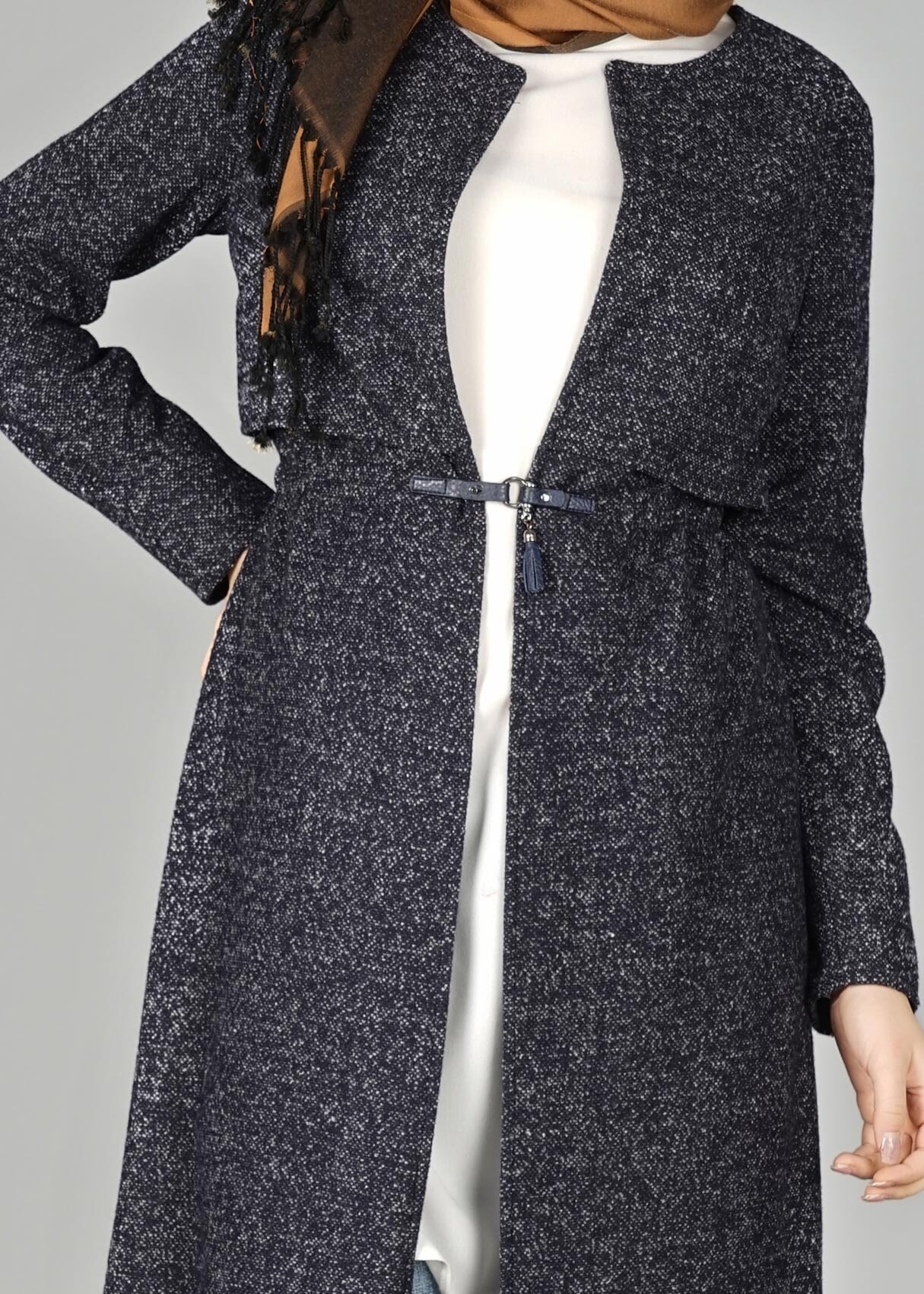 Tesettür giyim LACİVERT BELİ BÜZGÜLÜ CEKET 4064