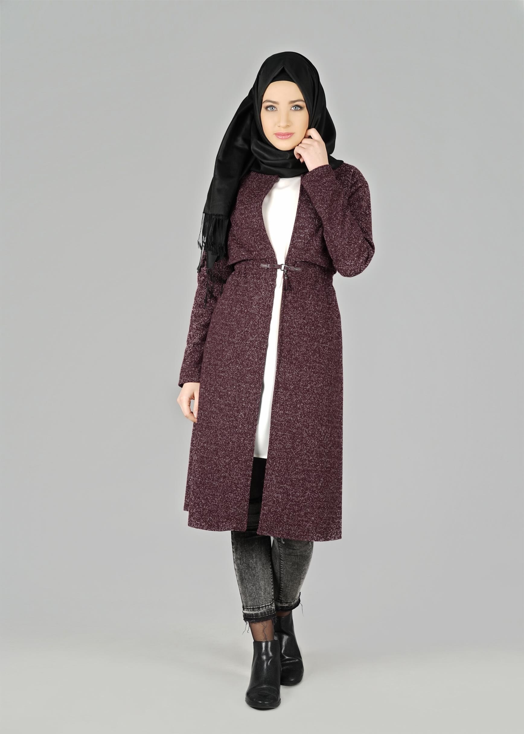 Tesettür giyim MÜRDÜM BELİ BÜZGÜLÜ CEKET 4064