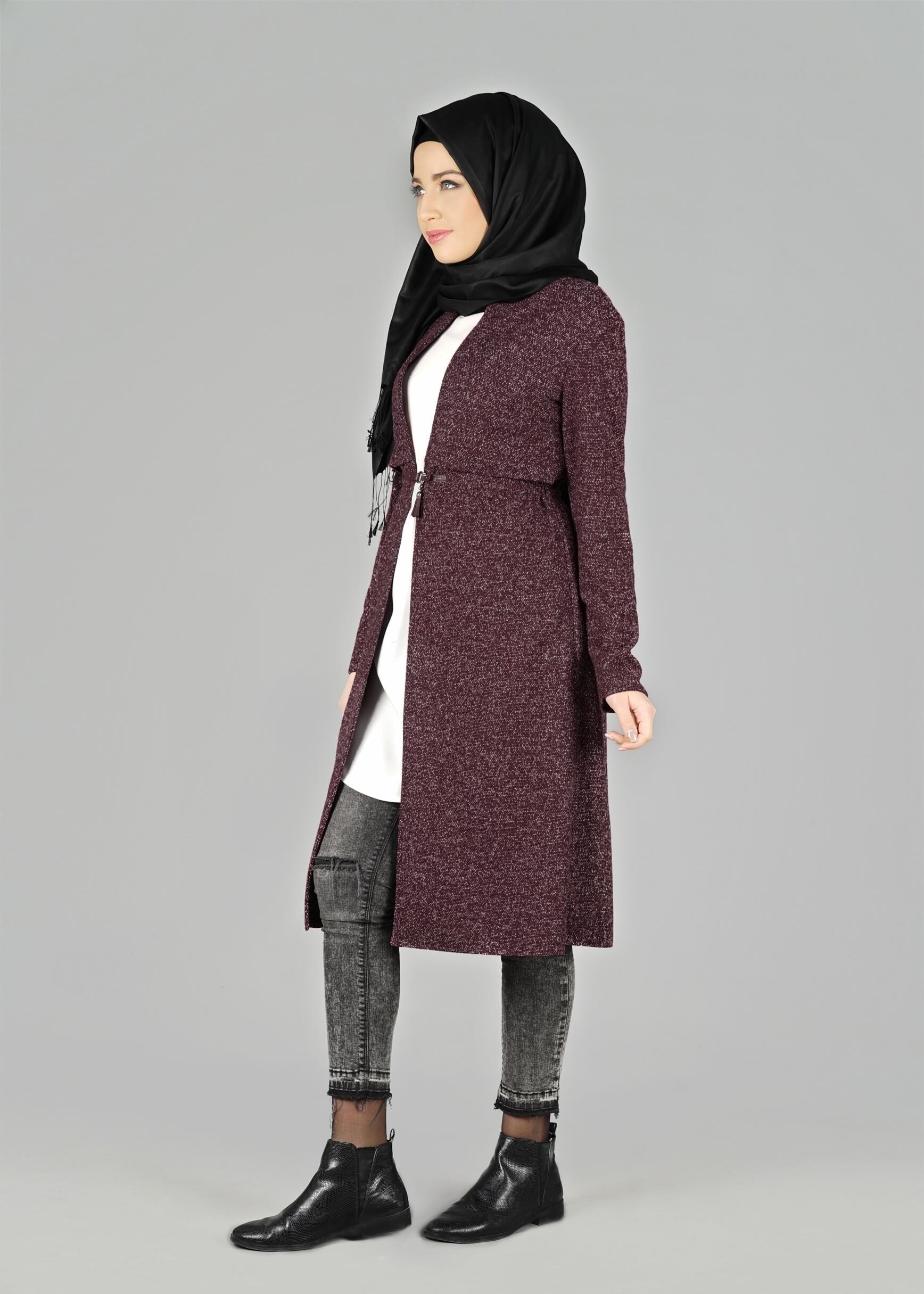 Tesettür giyim MÜRDÜM BELİ BÜZGÜLÜ CEKET 4064