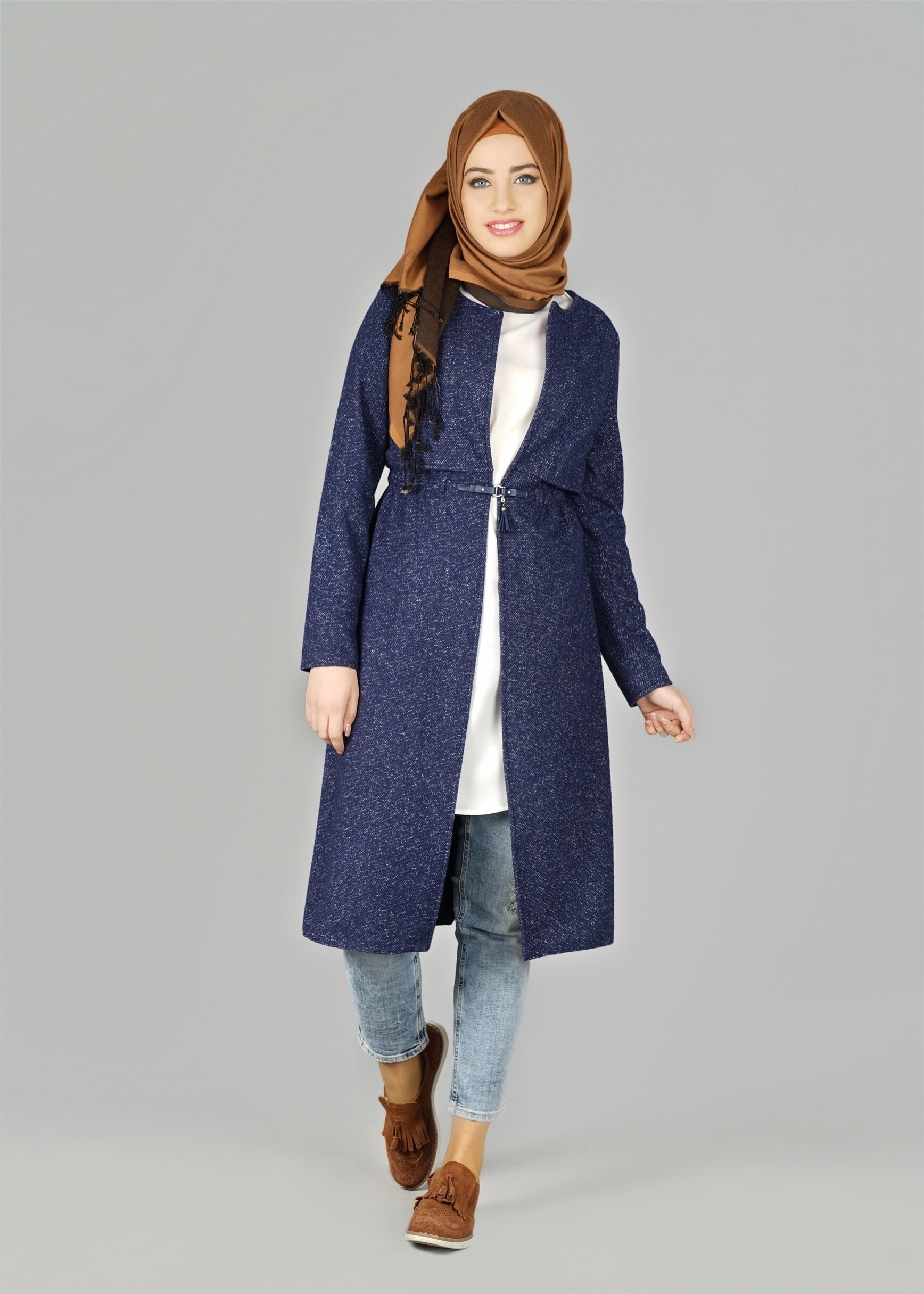 Tesettür giyim LACİVERT BELİ BÜZGÜLÜ CEKET 4064