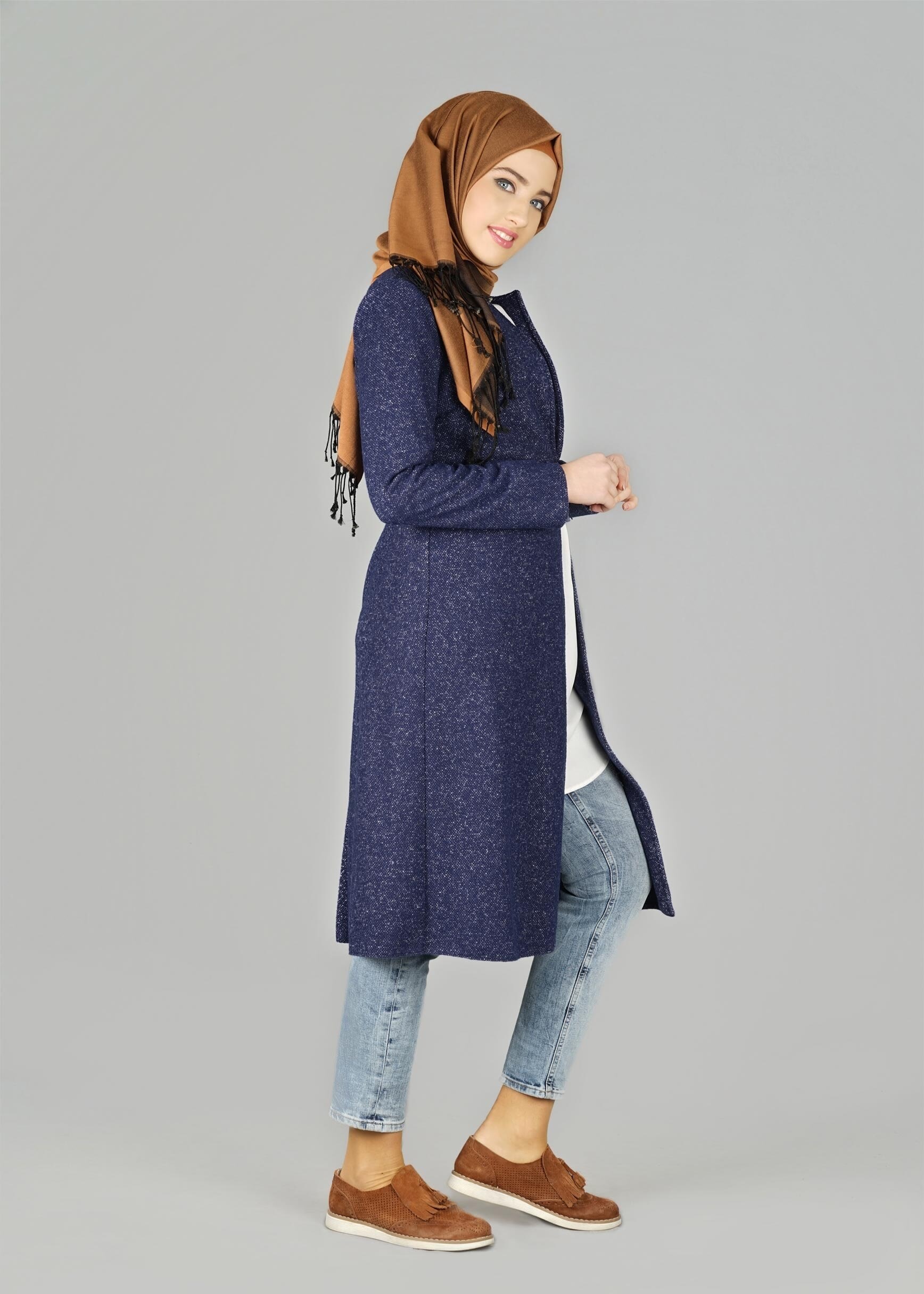 Tesettür giyim LACİVERT BELİ BÜZGÜLÜ CEKET 4064