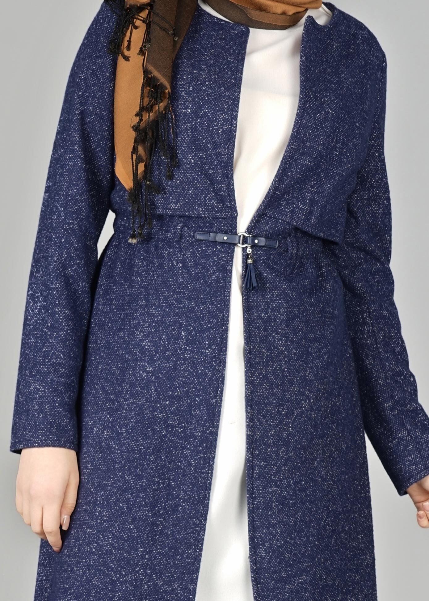 Tesettür giyim LACİVERT BELİ BÜZGÜLÜ CEKET 4064