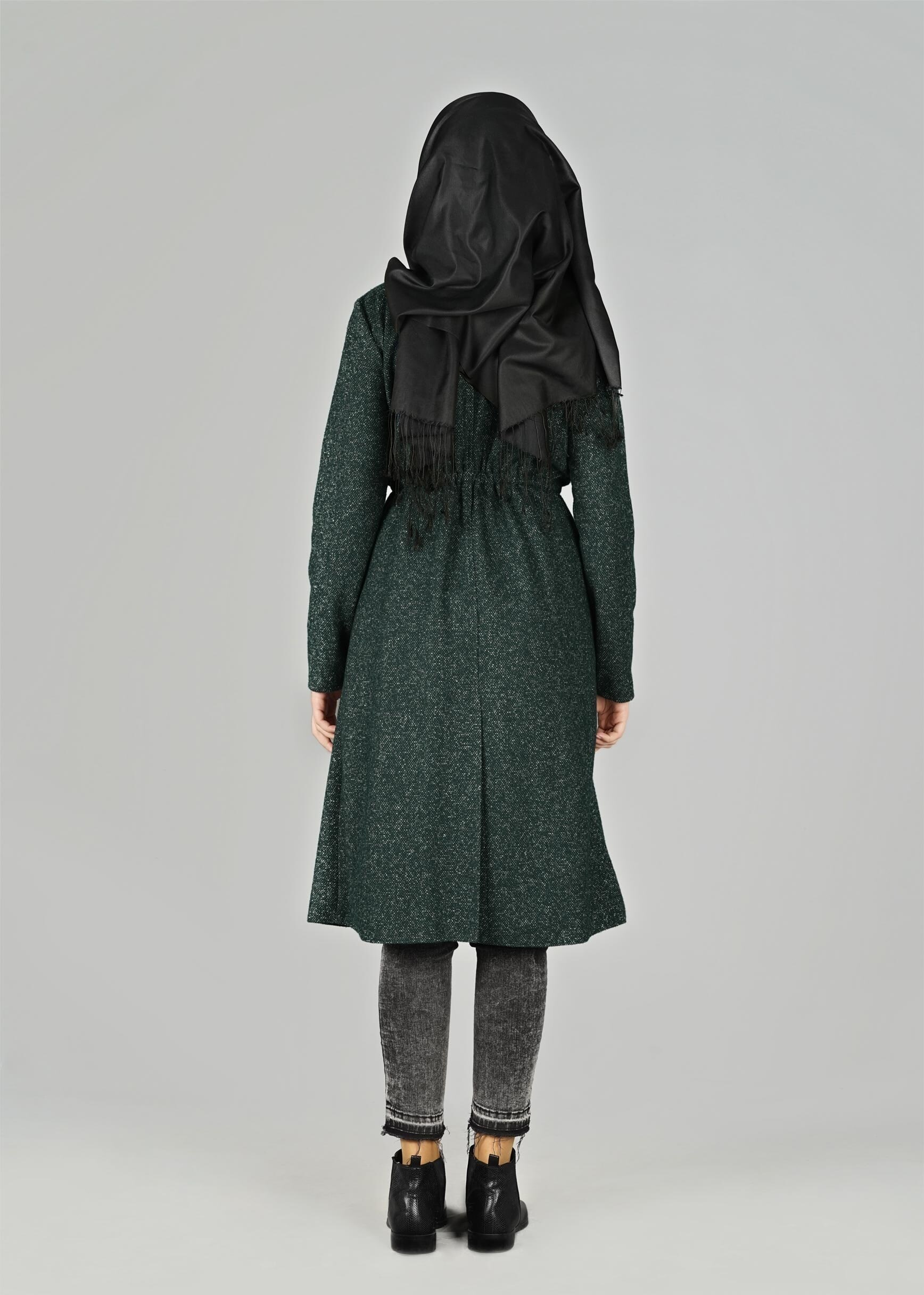 Tesettür giyim YEŞİL BELİ BÜZGÜLÜ CEKET 4064