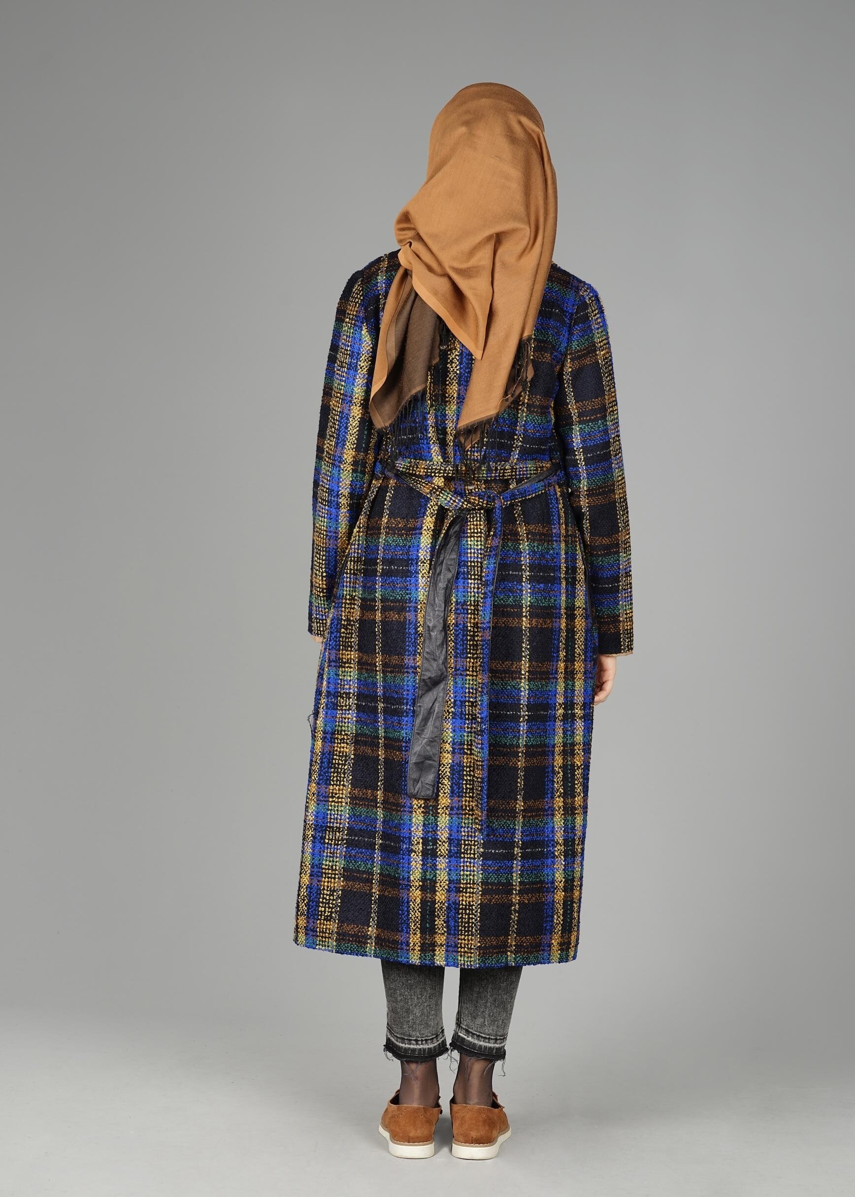 Tesettür giyim LACİVERT EKOSE DESENLİ CEKET 4711