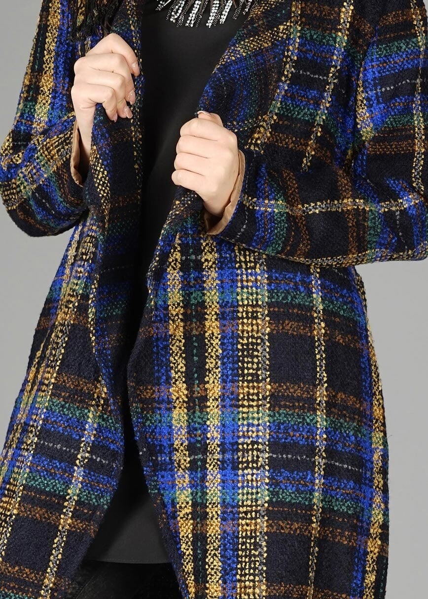 Tesettür giyim LACİVERT EKOSE DESENLİ CEKET 4711