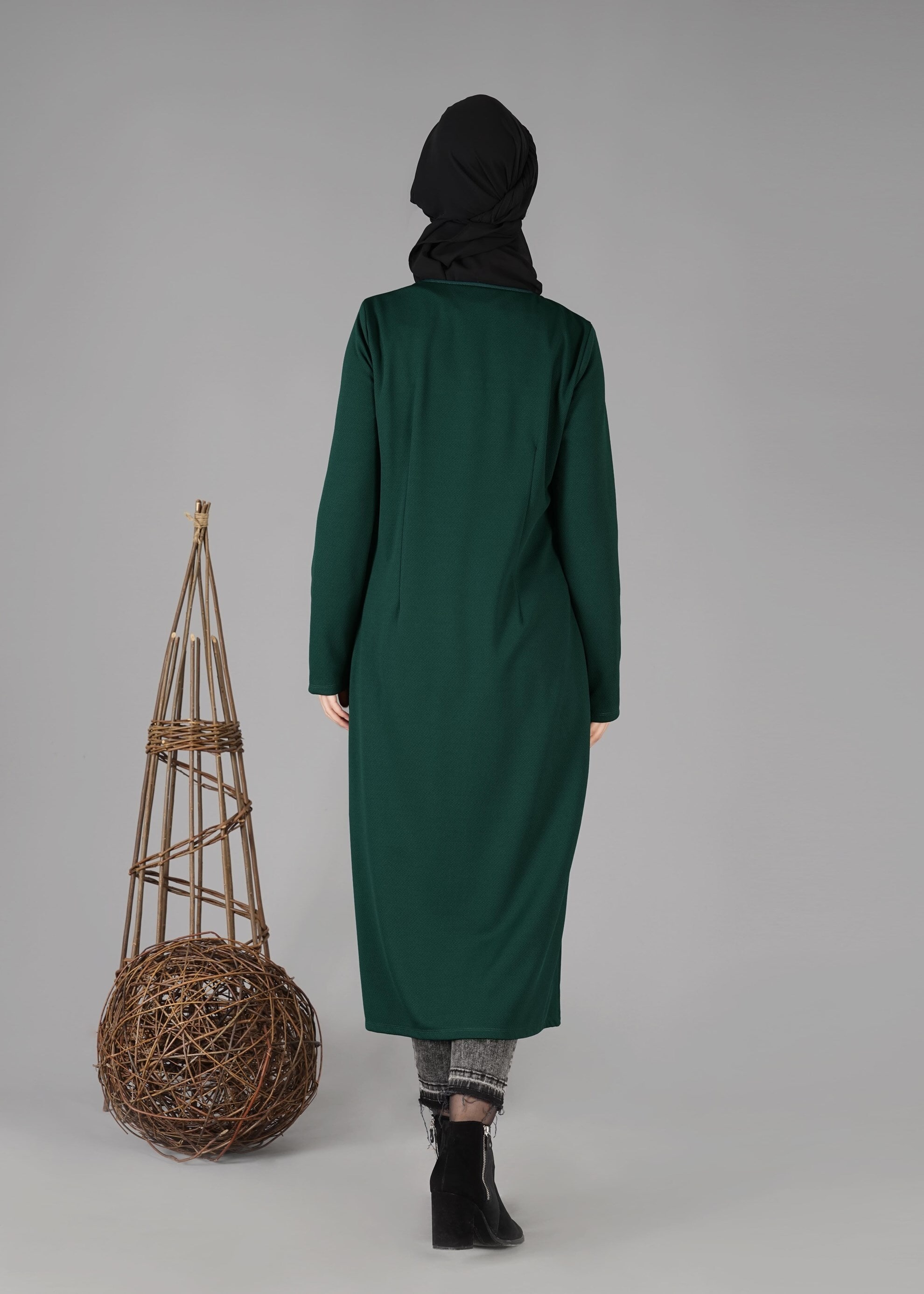 Tesettür giyim YEŞİL CEPLİ DÜZ CEKET 4756