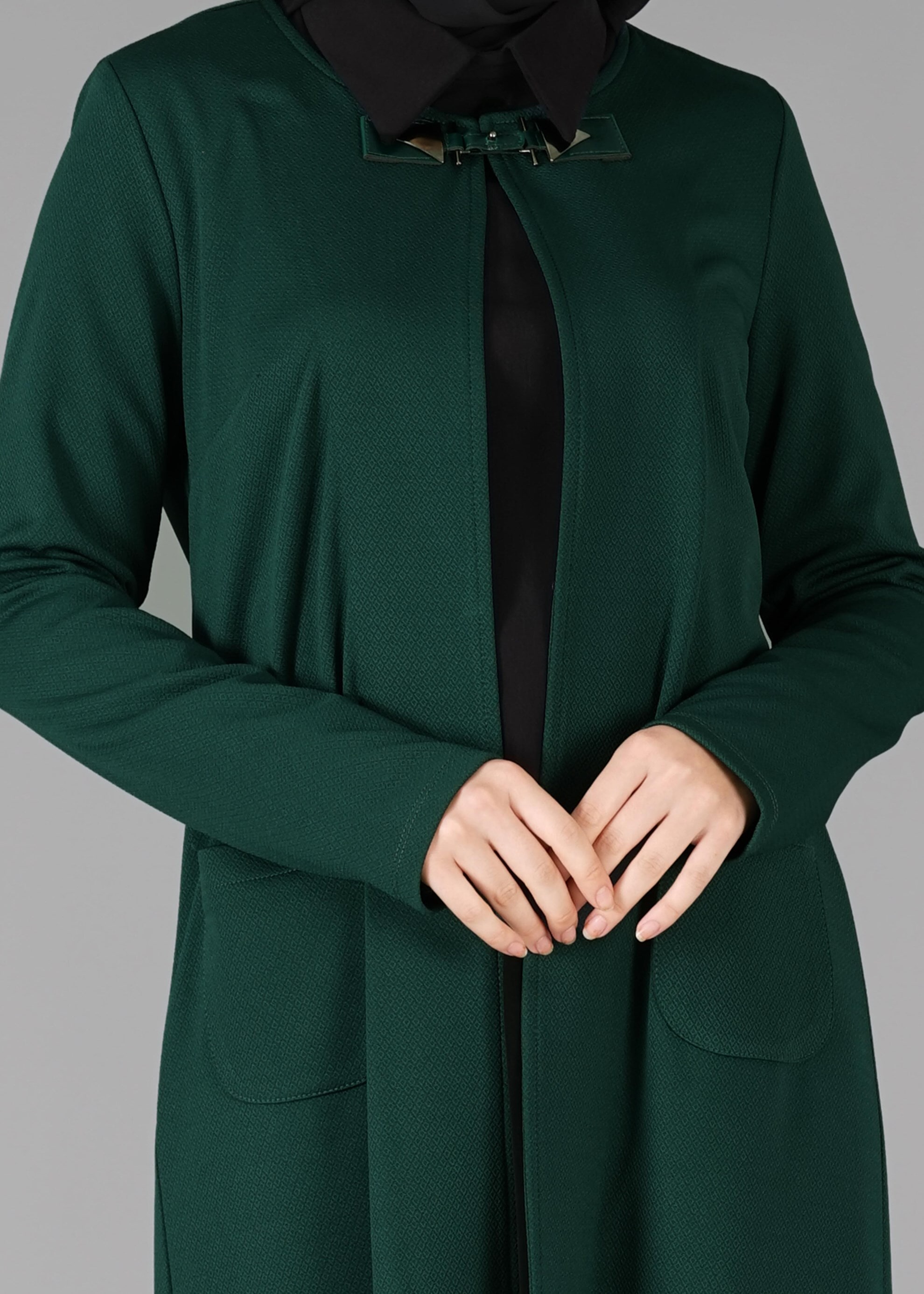 Tesettür giyim YEŞİL CEPLİ DÜZ CEKET 4756