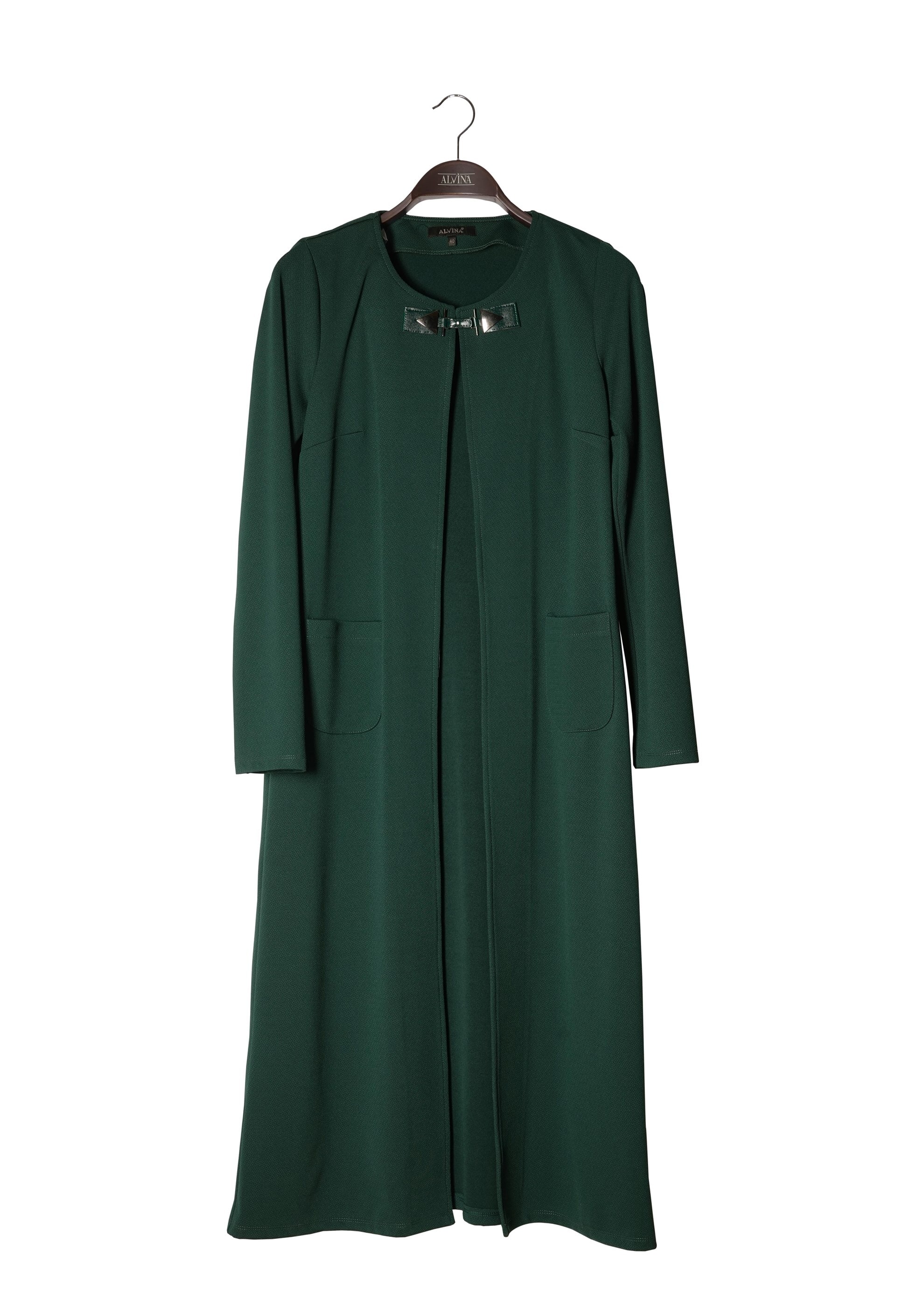 Tesettür giyim YEŞİL CEPLİ DÜZ CEKET 4756