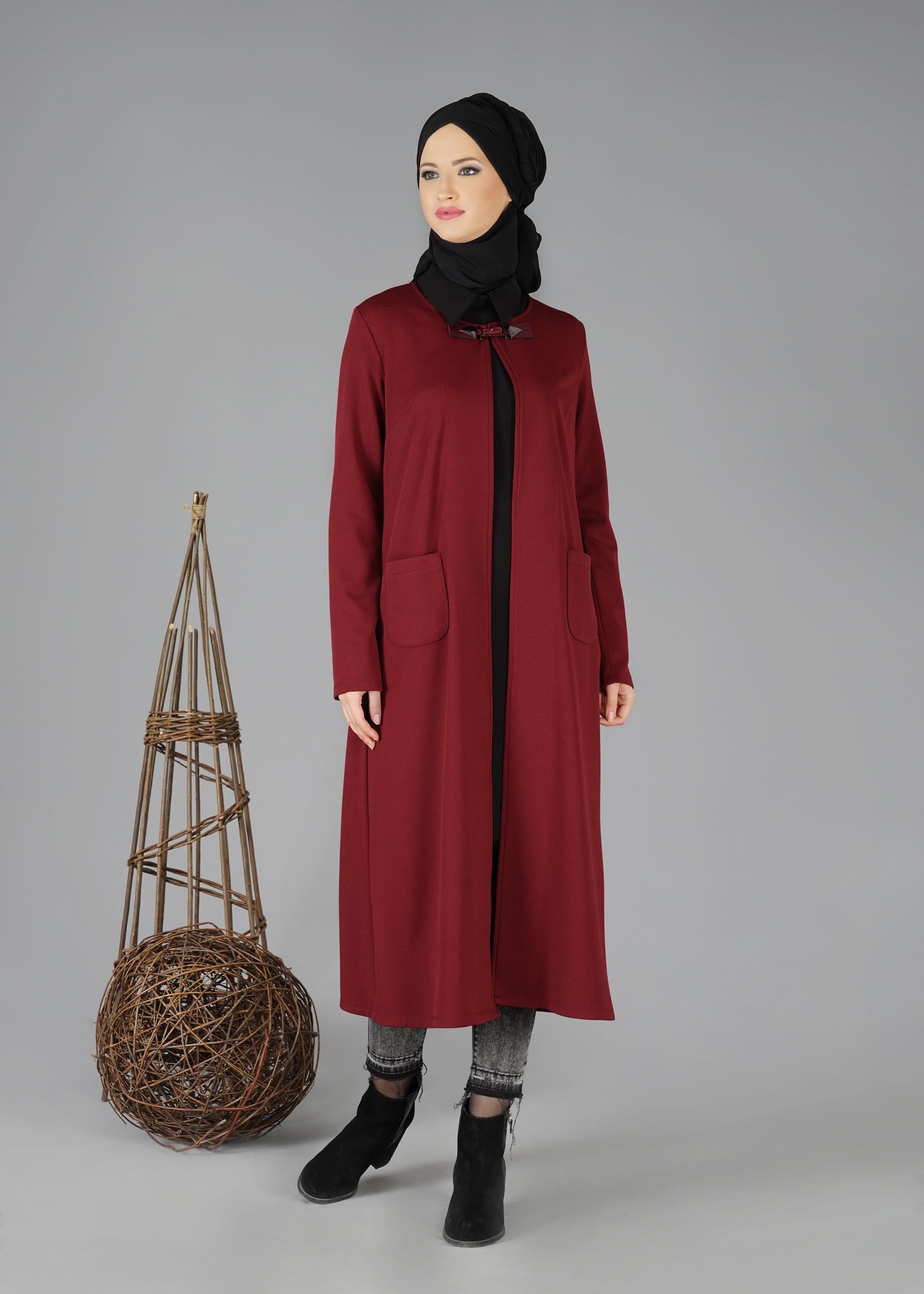 Tesettür giyim BORDO CEPLİ DÜZ CEKET 4756