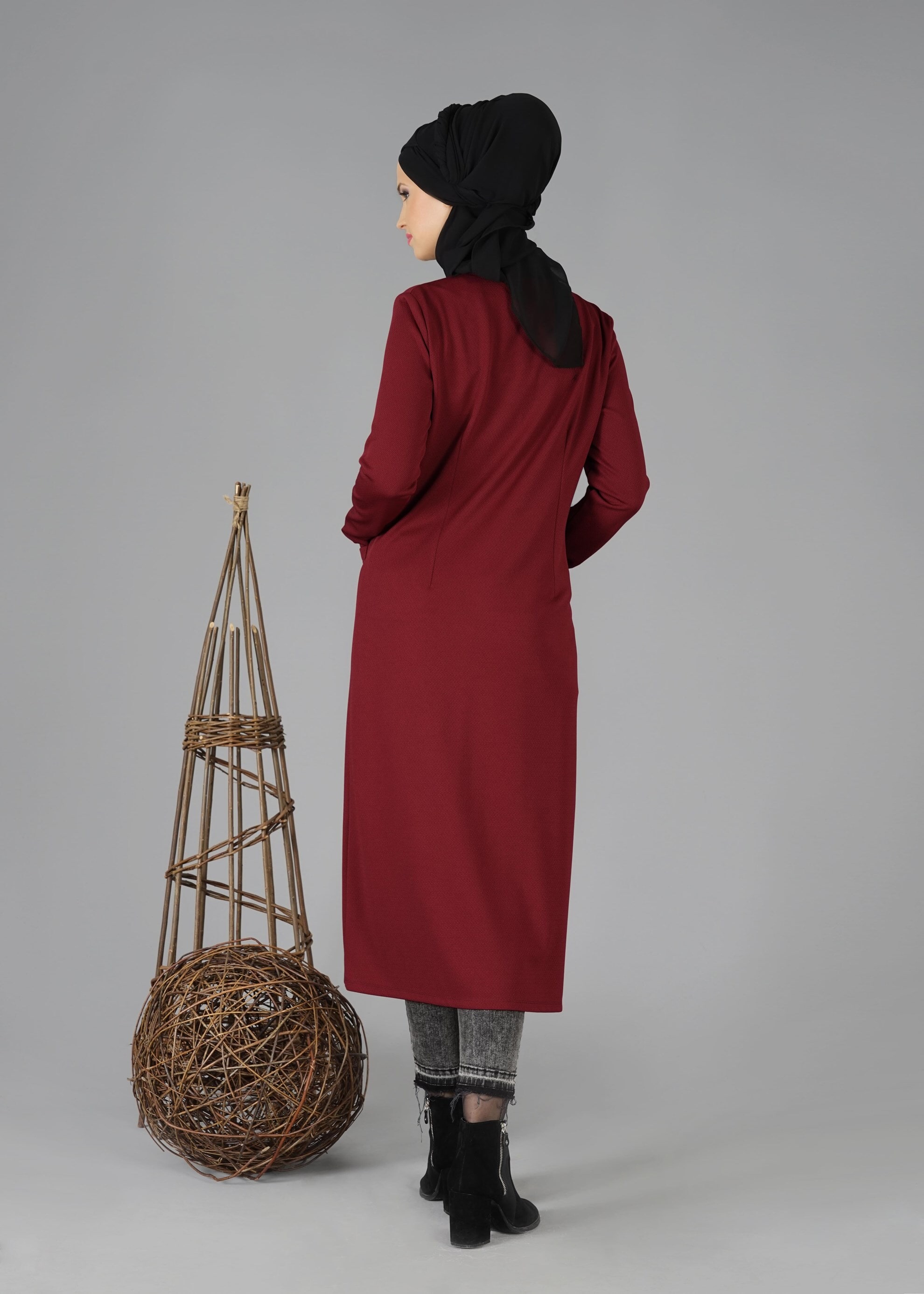 Tesettür giyim BORDO CEPLİ DÜZ CEKET 4756