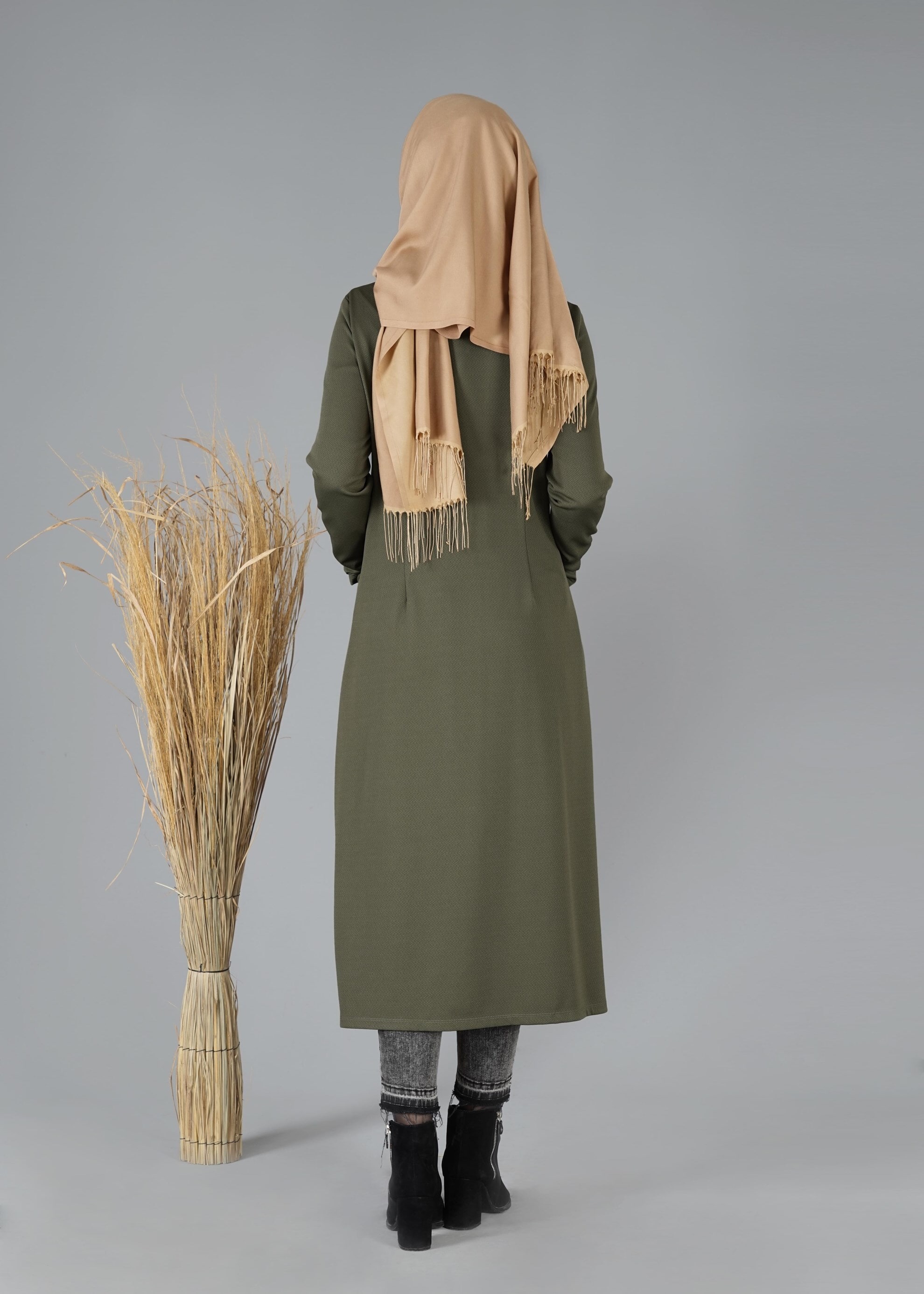 Tesettür giyim HAKİ CEPLİ DÜZ CEKET 4756