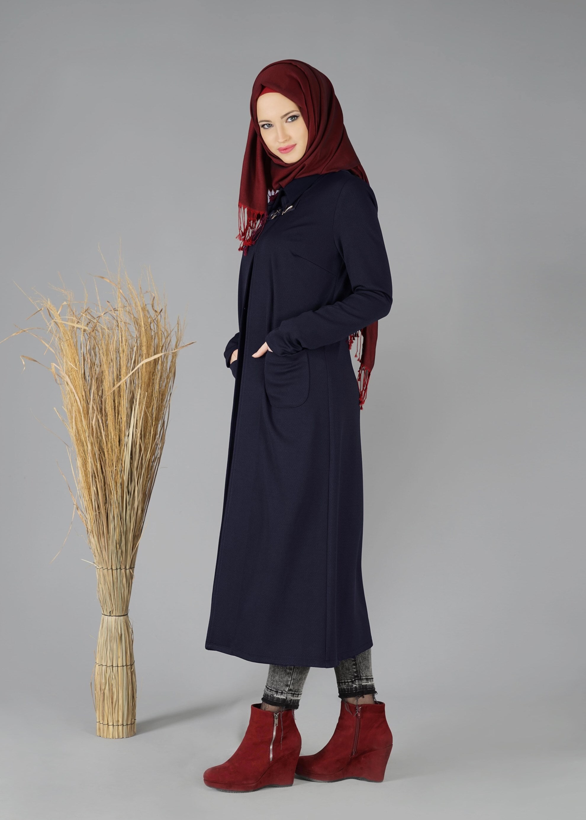 Tesettür giyim LACİVERT CEPLİ DÜZ CEKET 4756