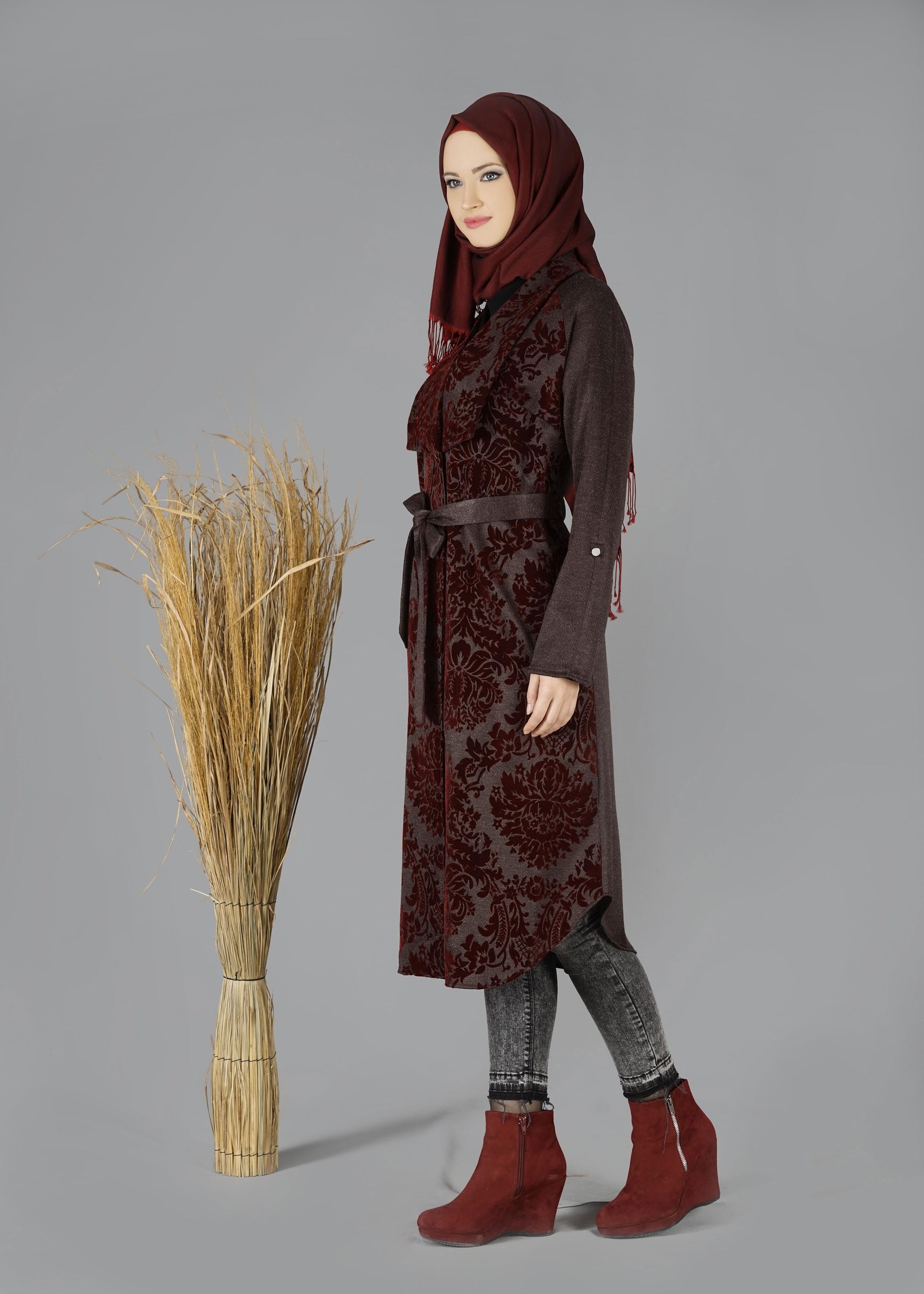 Tesettür giyim KAHVE KABARTMA DESENLİ CEKET 4758
