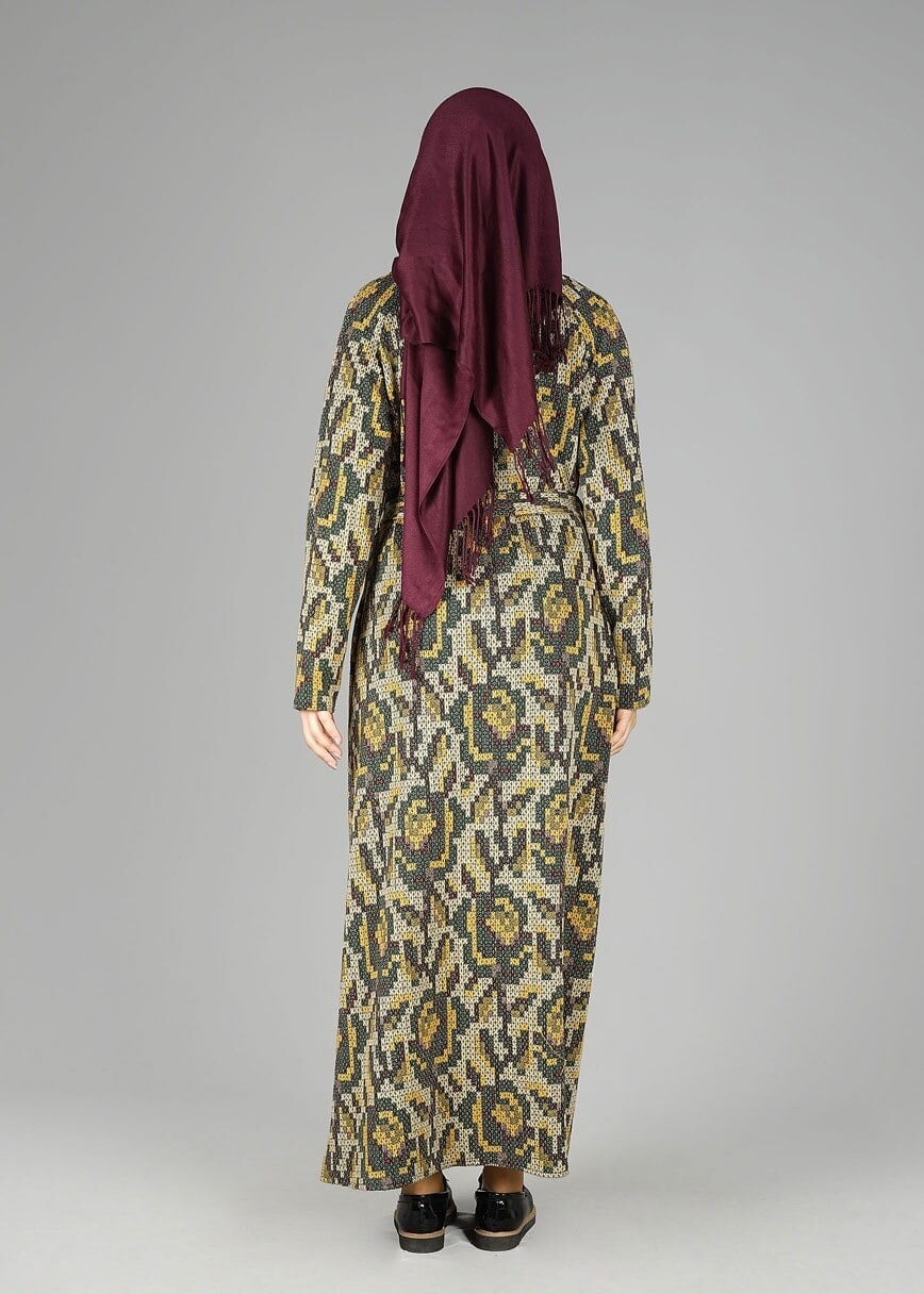 Tesettür giyim HAKİ ETNİK DESENLİ CEKET 4835