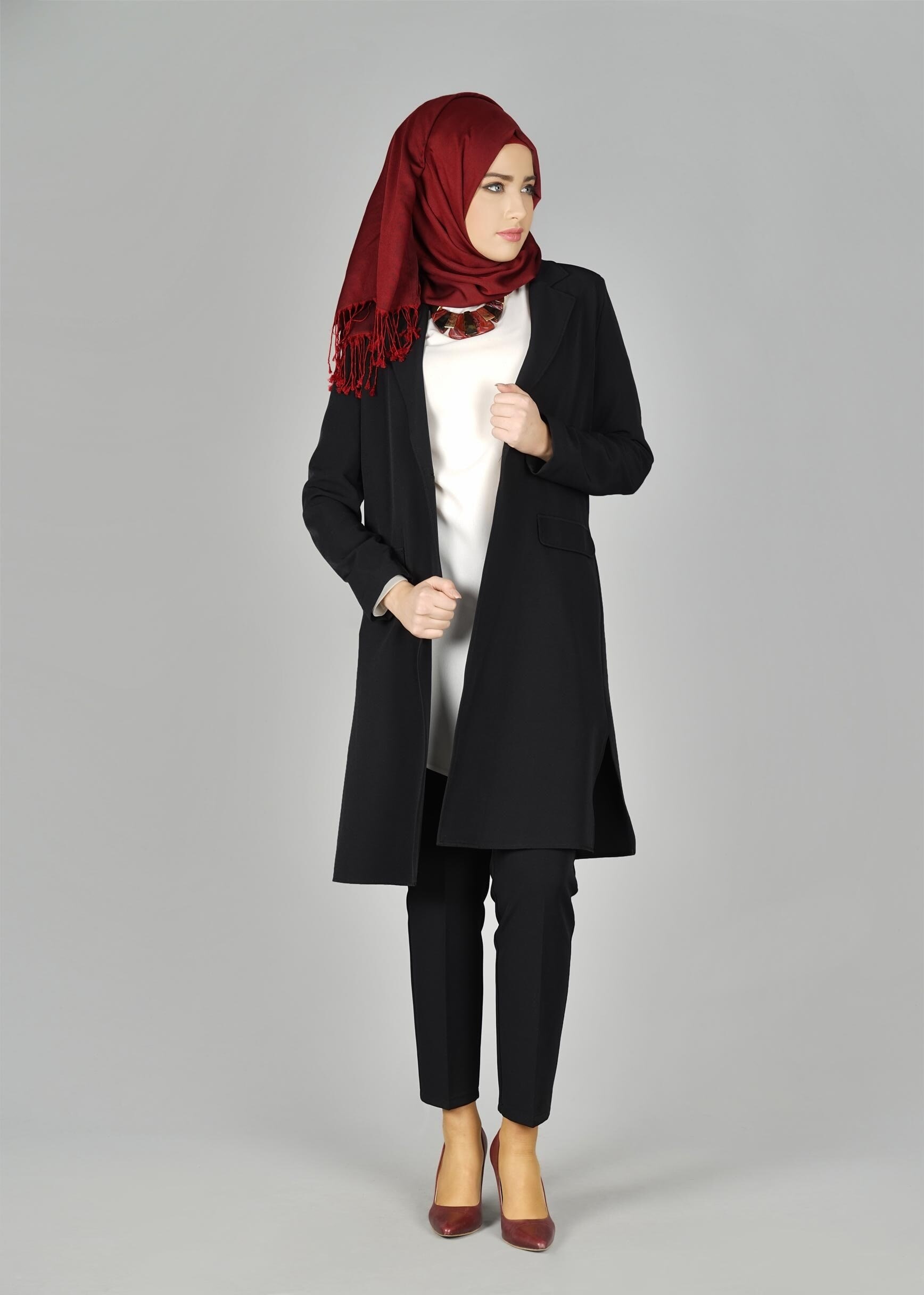 Tesettür giyim SİYAH CEP DETAYLI KLASİK CEKET 4896