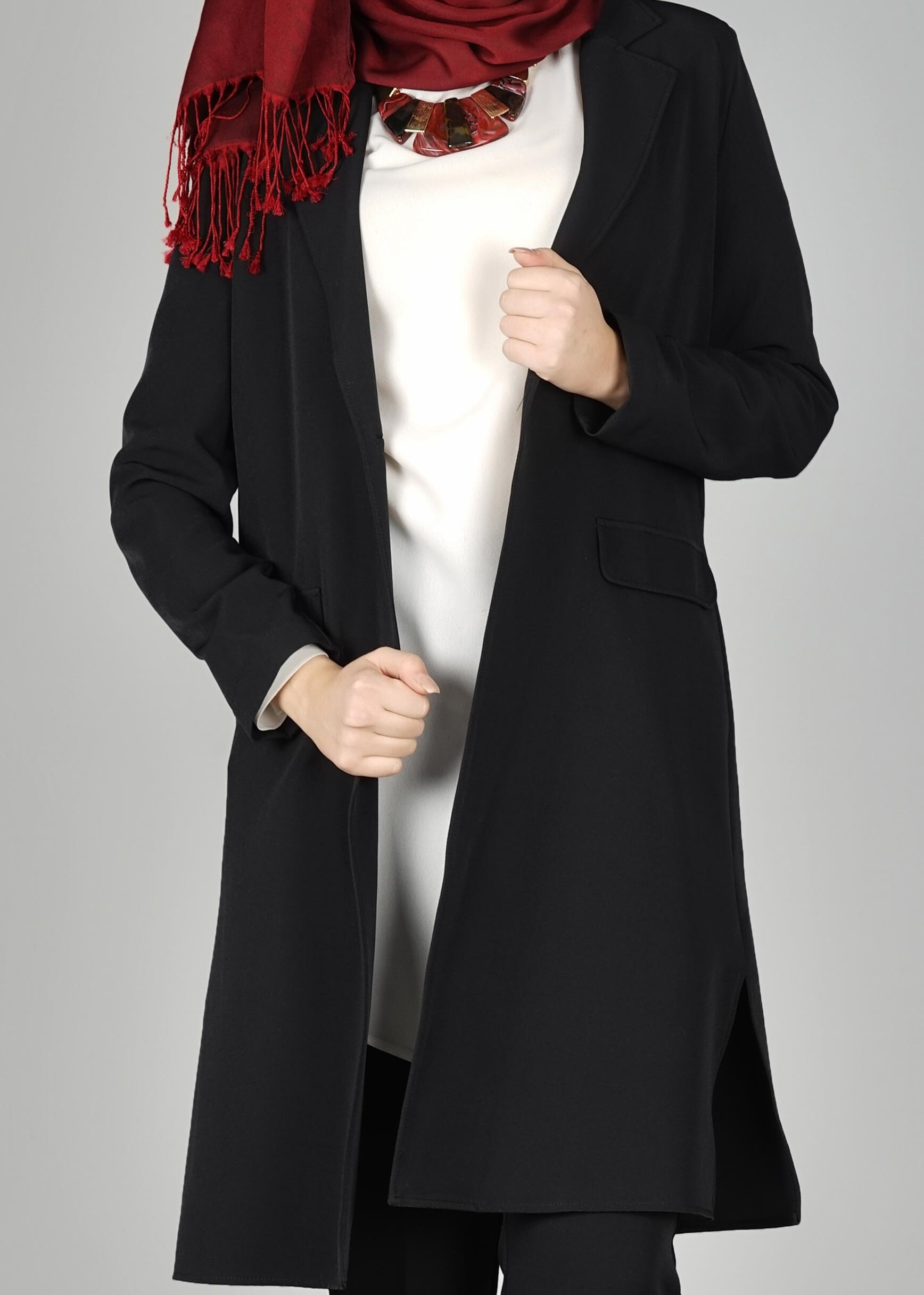 Tesettür giyim SİYAH CEP DETAYLI KLASİK CEKET 4896