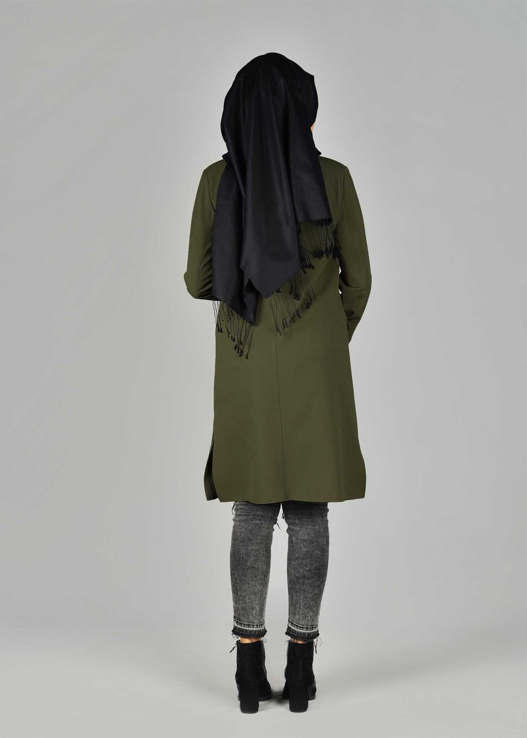 Tesettür giyim HAKİ CEP DETAYLI KLASİK CEKET 4896