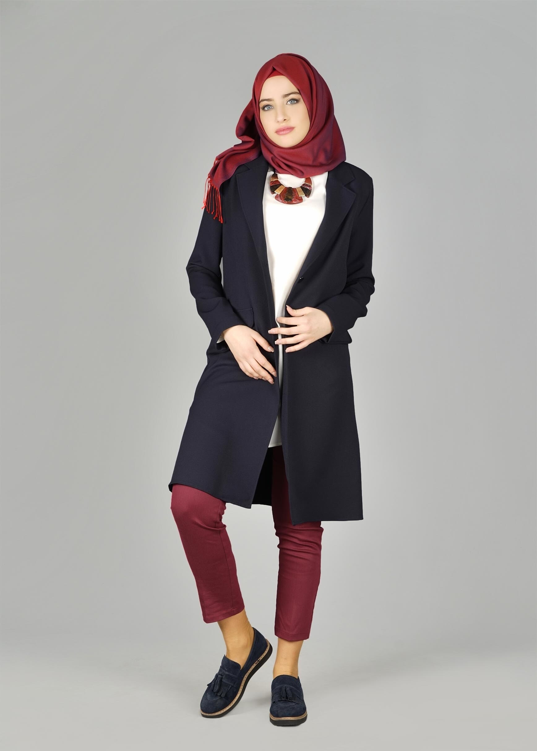 Tesettür giyim LACİVERT CEP DETAYLI KLASİK CEKET 4896