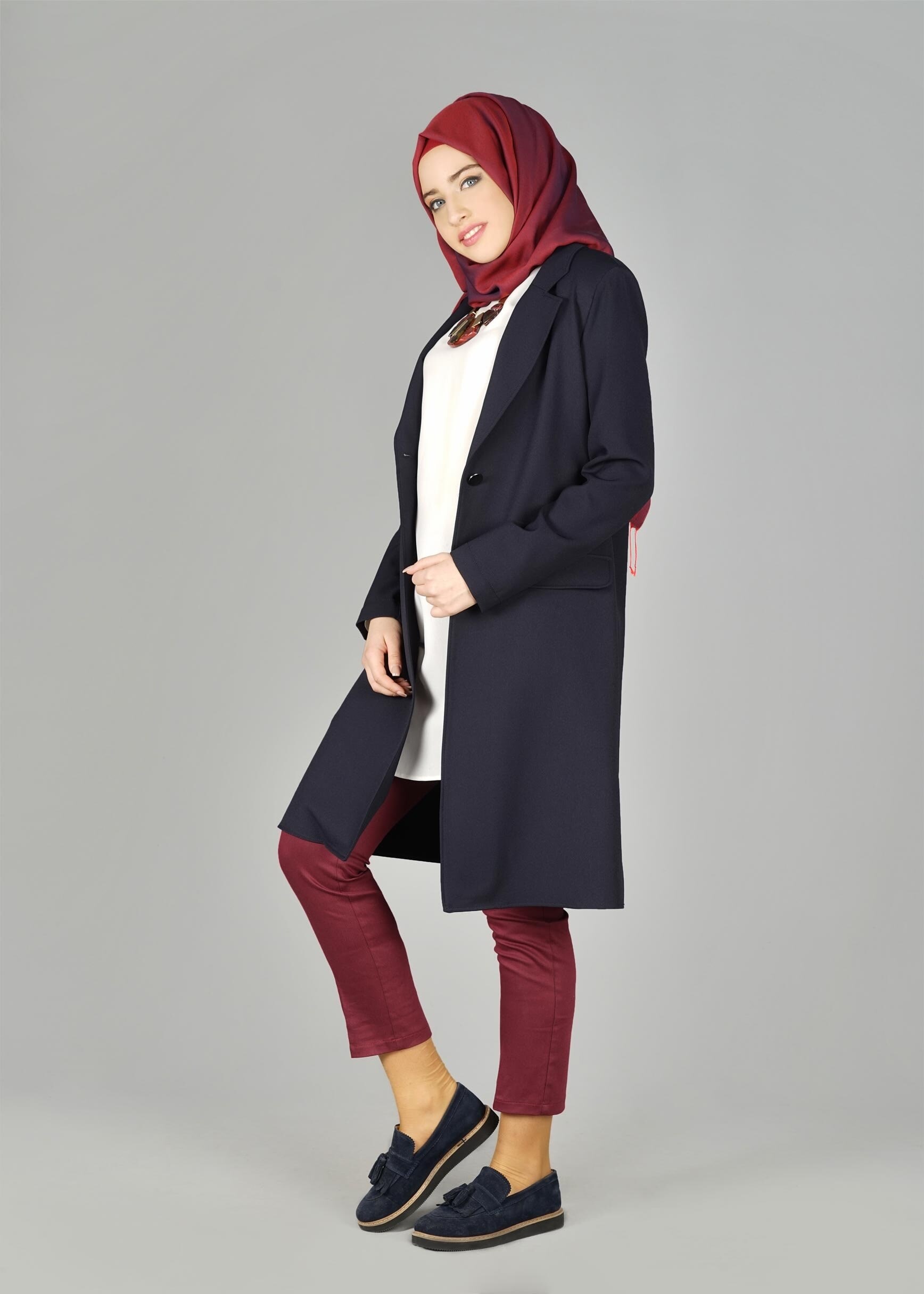 Tesettür giyim LACİVERT CEP DETAYLI KLASİK CEKET 4896