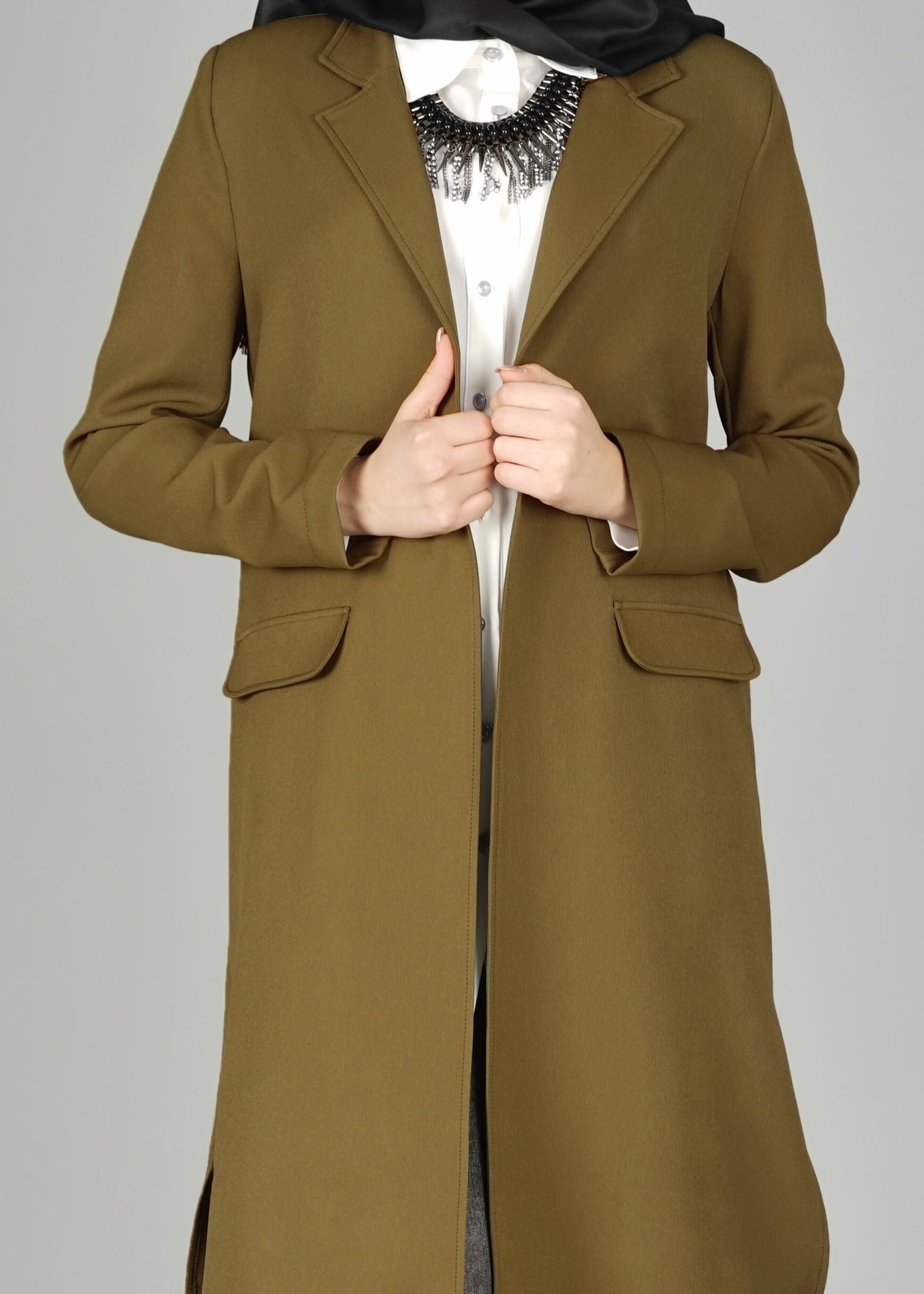 Tesettür giyim YEŞİL CEP DETAYLI KLASİK CEKET 4896