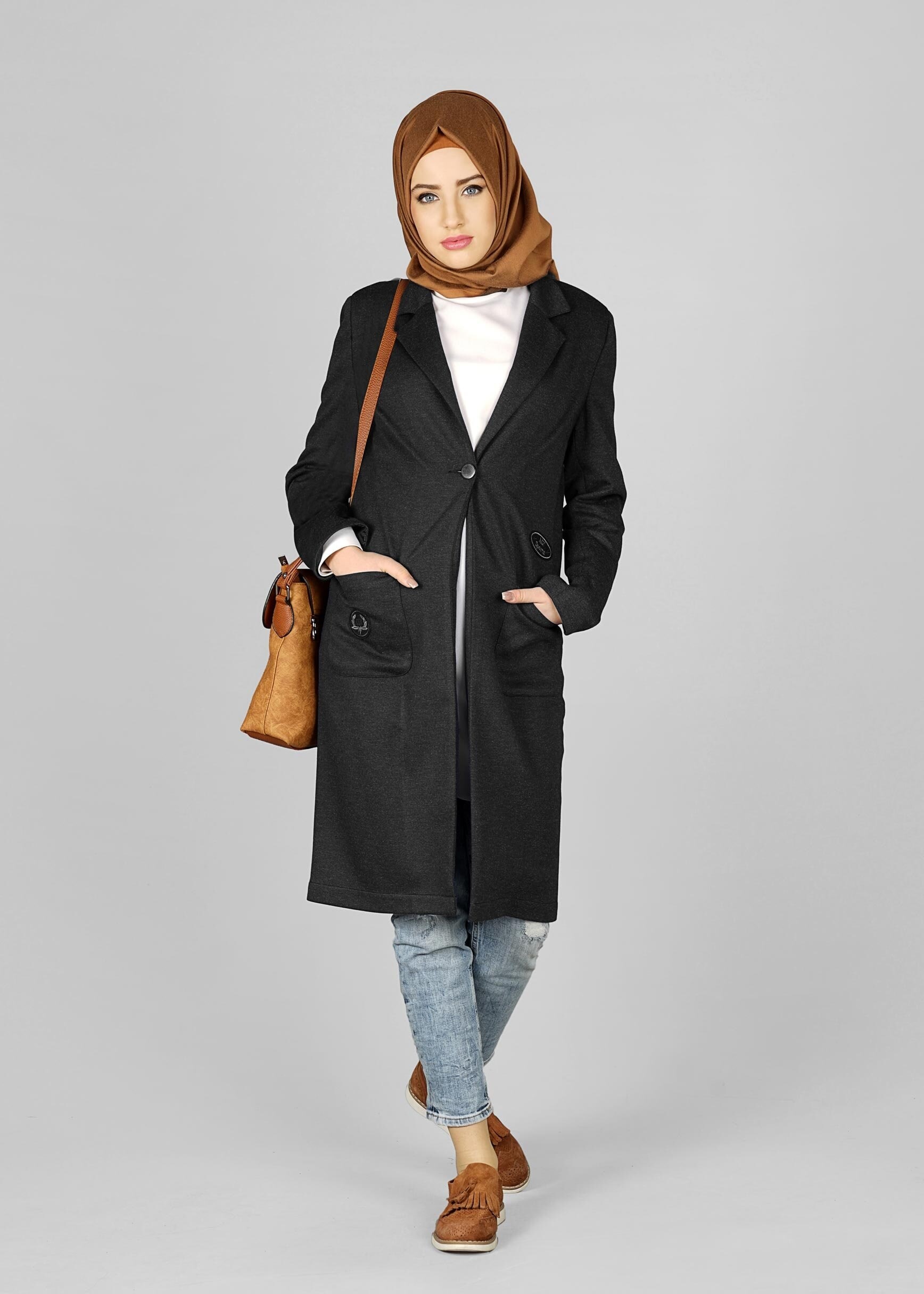 Tesettür giyim SİYAH ARMALI CEPLİ CEKET 4899