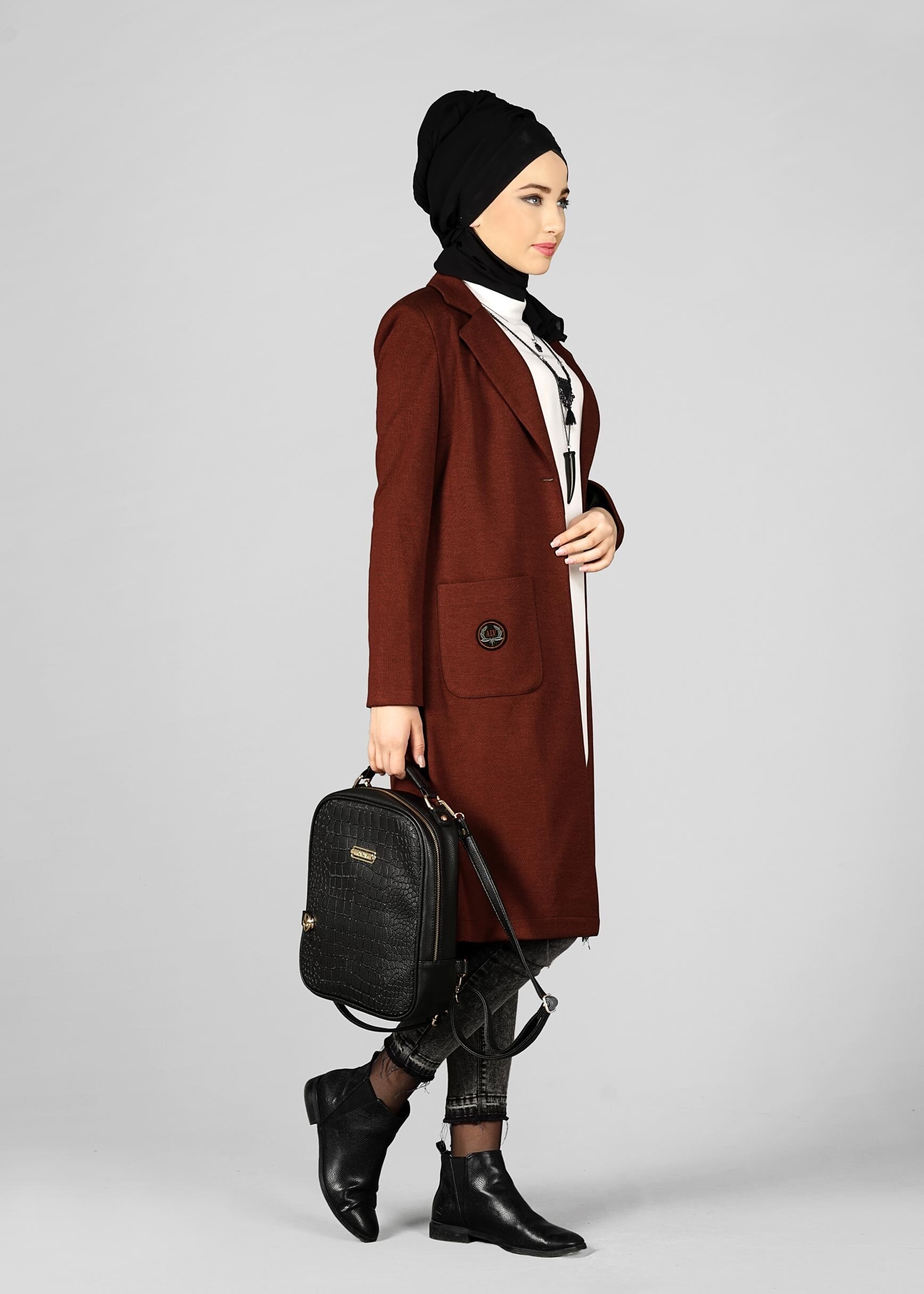 Tesettür giyim BORDO ARMALI CEPLİ CEKET 4899
