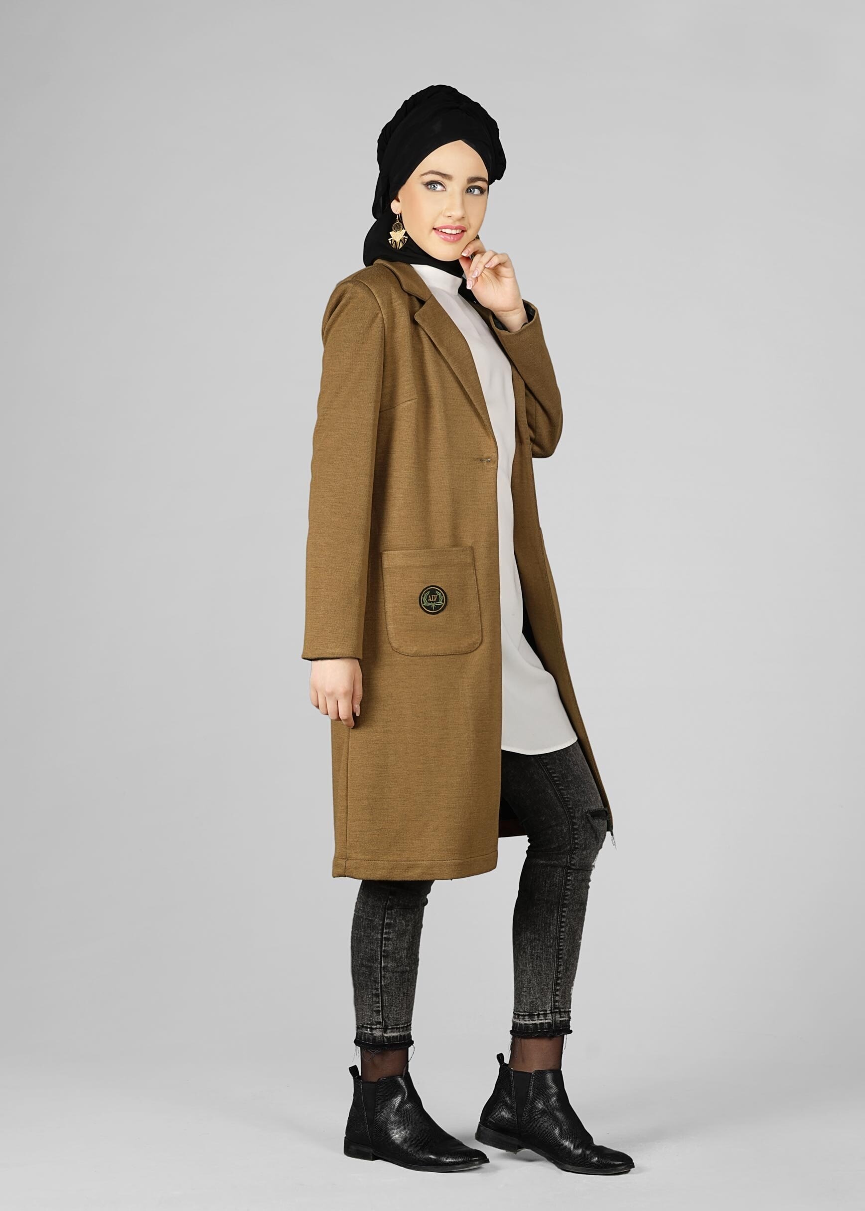 Tesettür giyim KAHVE ARMALI CEPLİ CEKET 4899