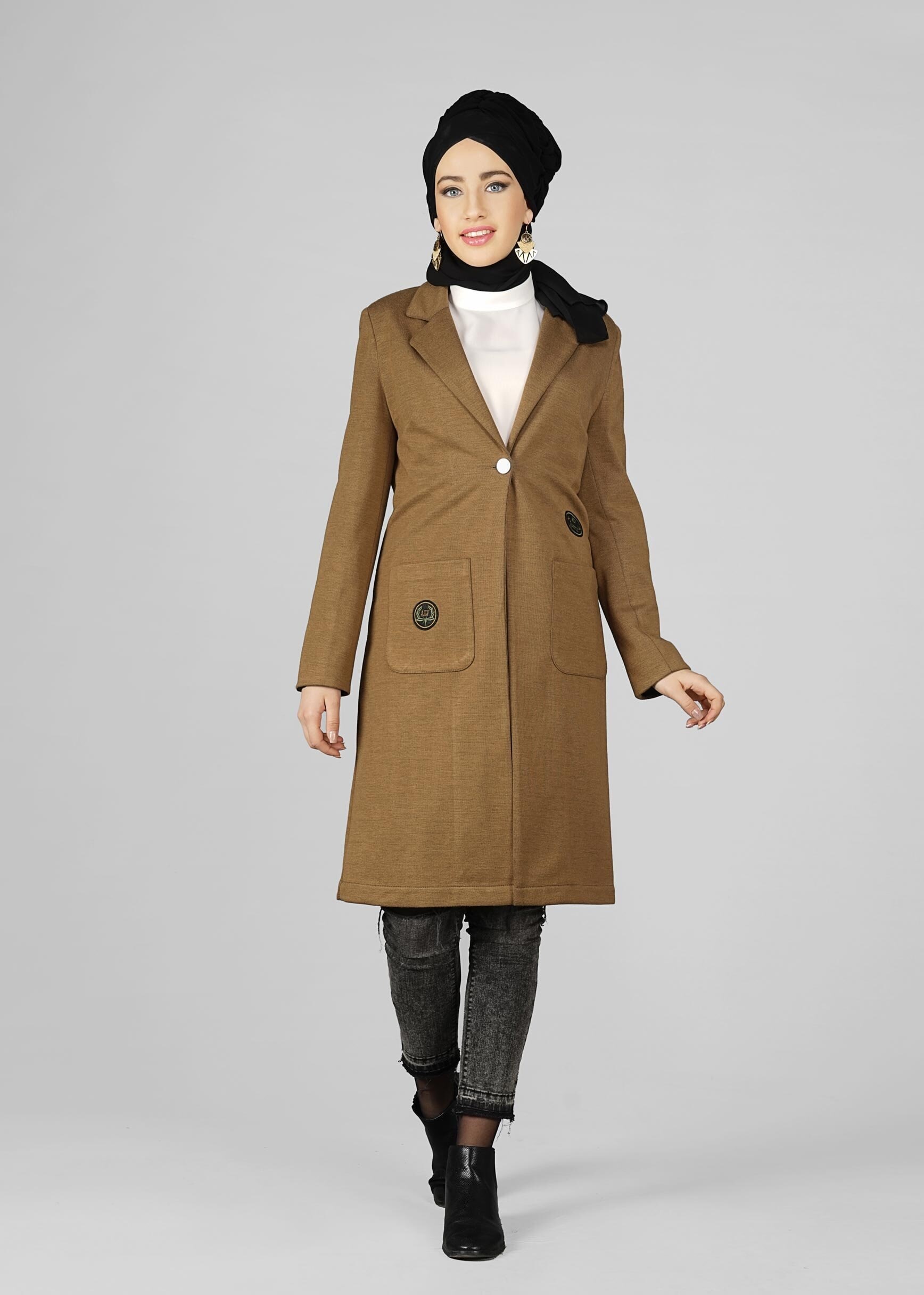 Tesettür giyim KAHVE ARMALI CEPLİ CEKET 4899