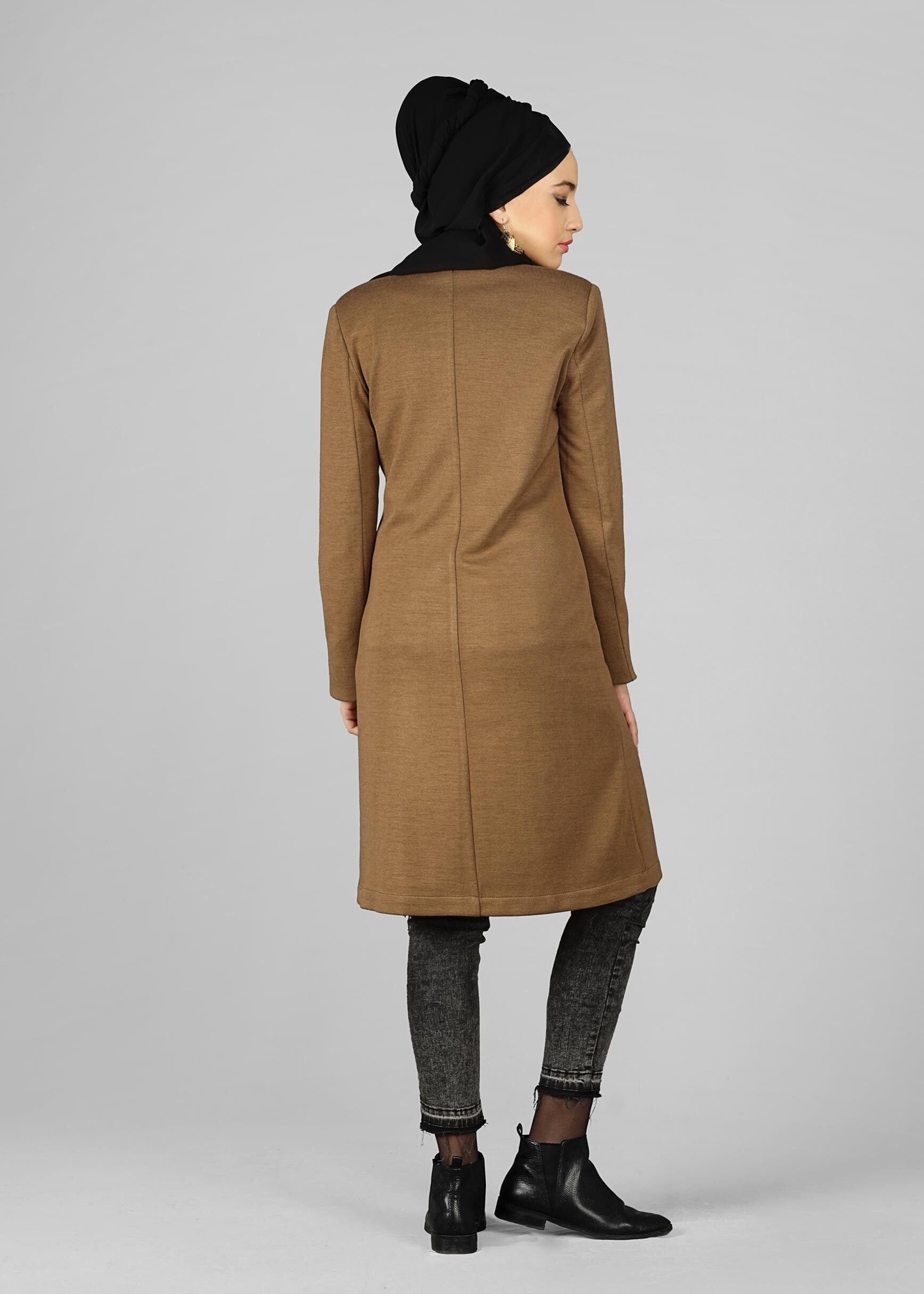 Tesettür giyim KAHVE ARMALI CEPLİ CEKET 4899