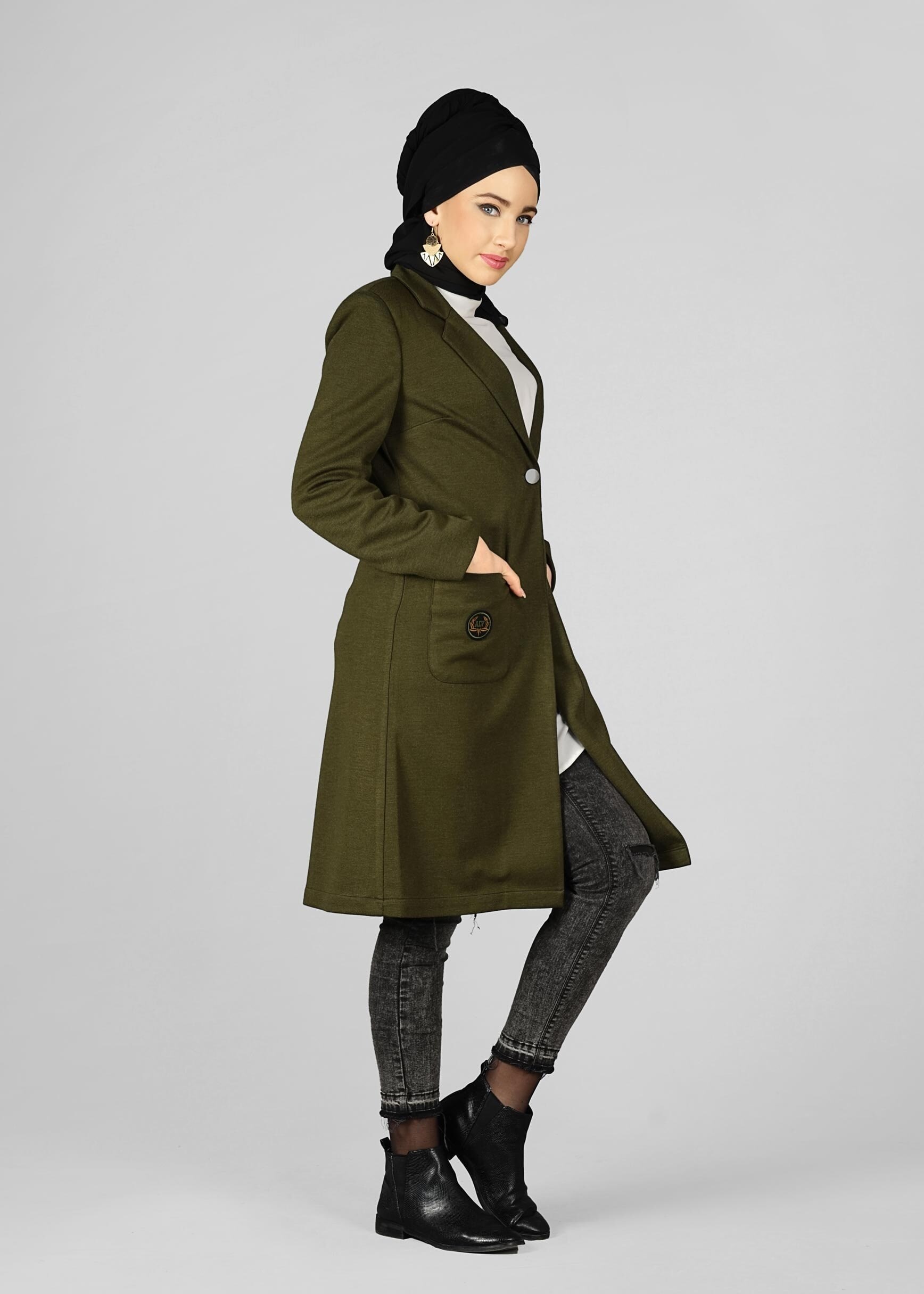 Tesettür giyim HAKİ ARMALI CEPLİ CEKET 4899