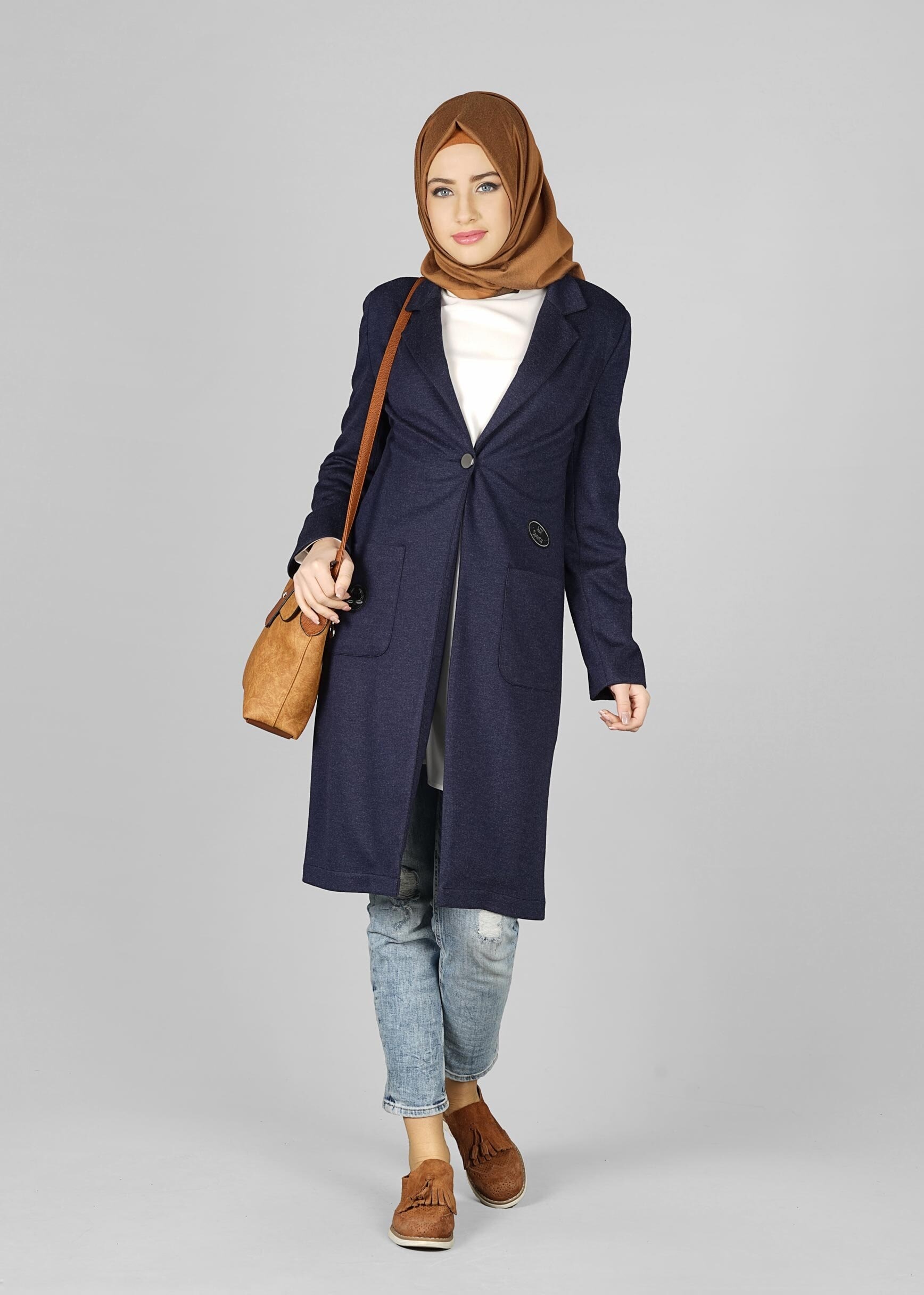 Tesettür giyim LACİVERT ARMALI CEPLİ CEKET 4899