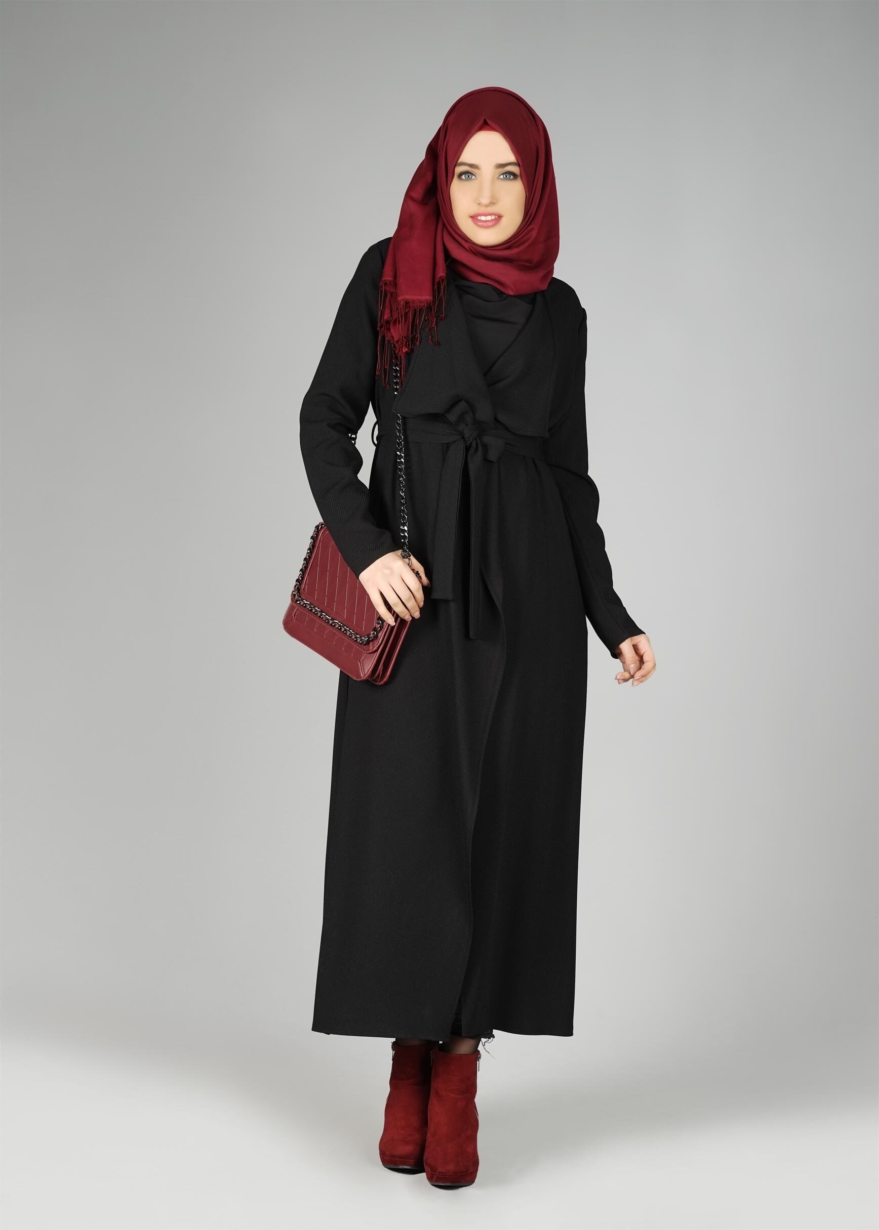 Tesettür giyim SİYAH KUŞAKLI CEKET 4932