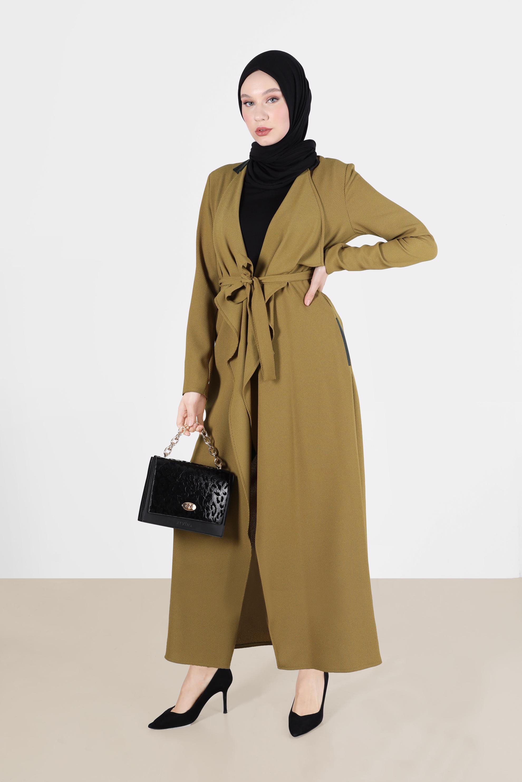 Tesettür giyim SARI KUŞAKLI CEKET 4932