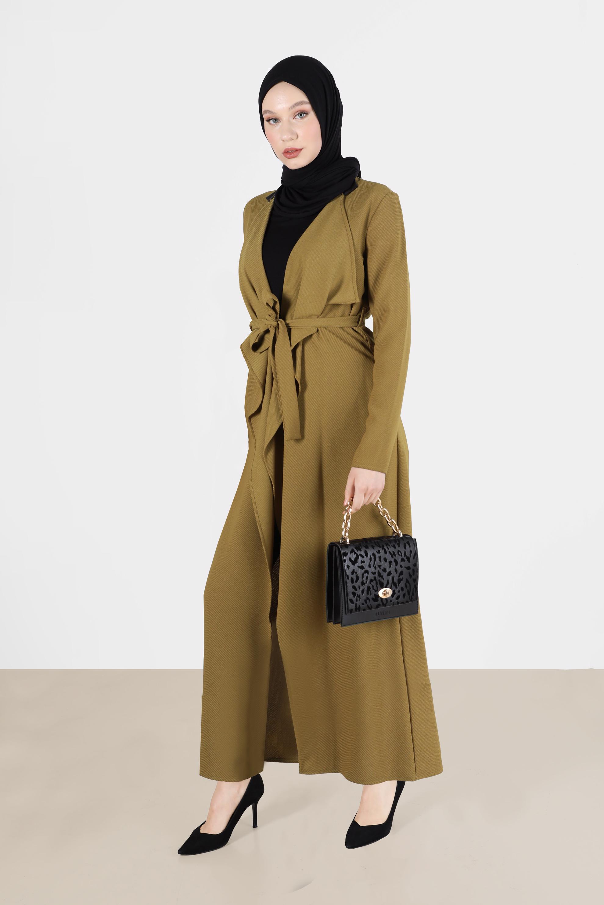 Tesettür giyim SARI KUŞAKLI CEKET 4932