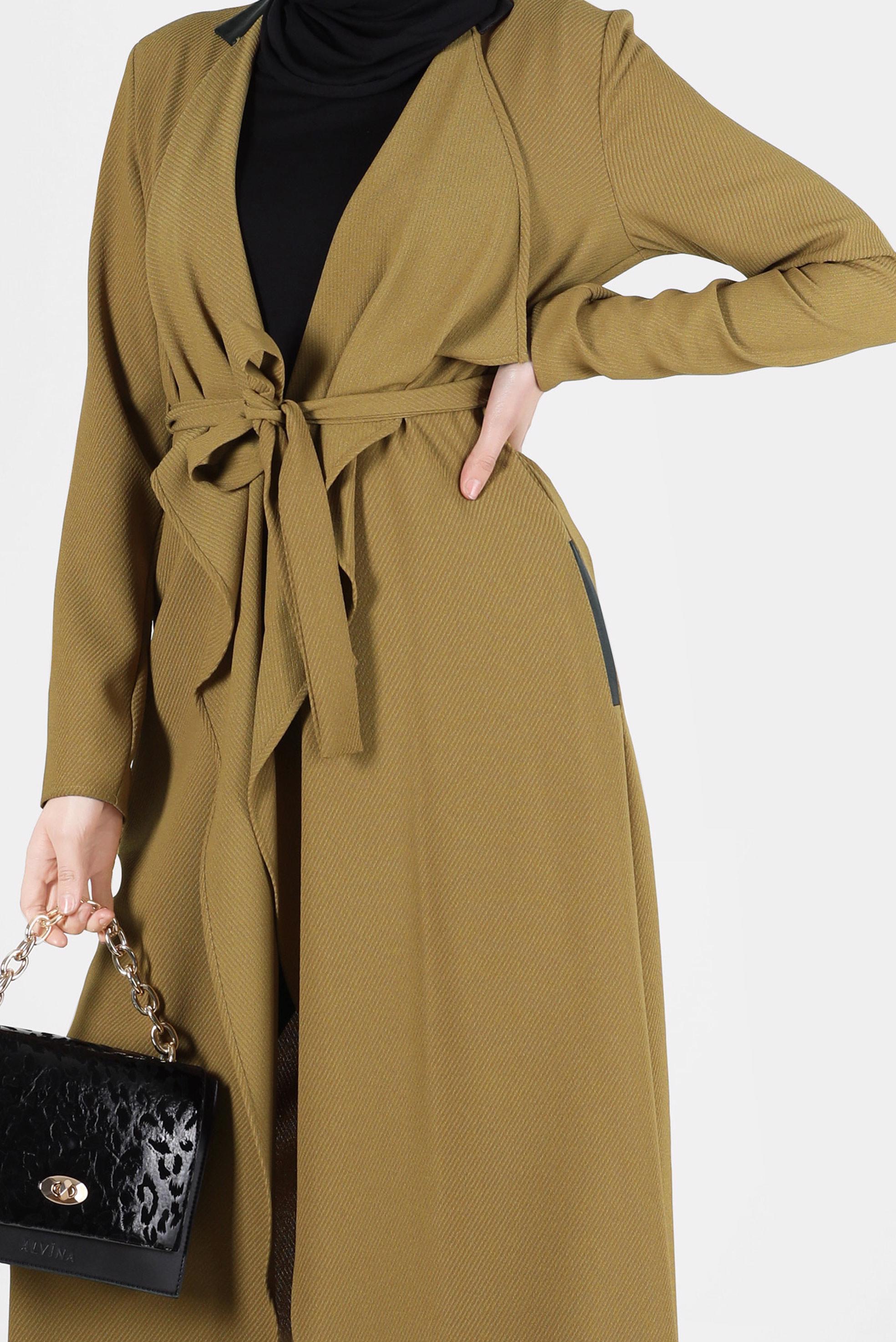 Tesettür giyim SARI KUŞAKLI CEKET 4932