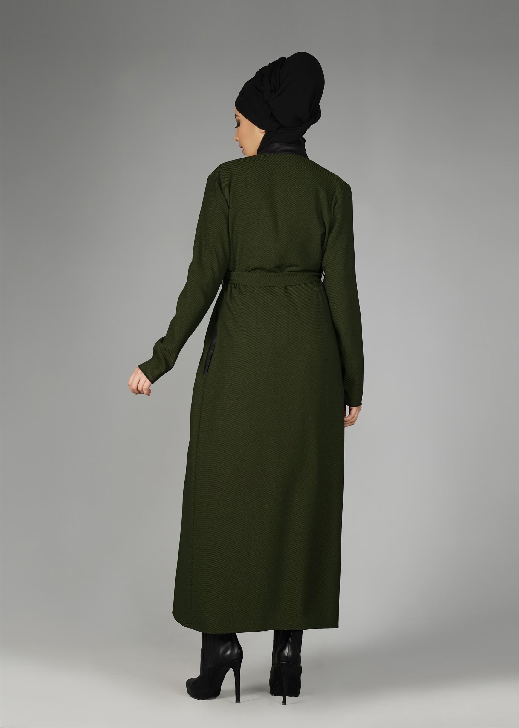 Tesettür giyim HAKİ KUŞAKLI CEKET 4932