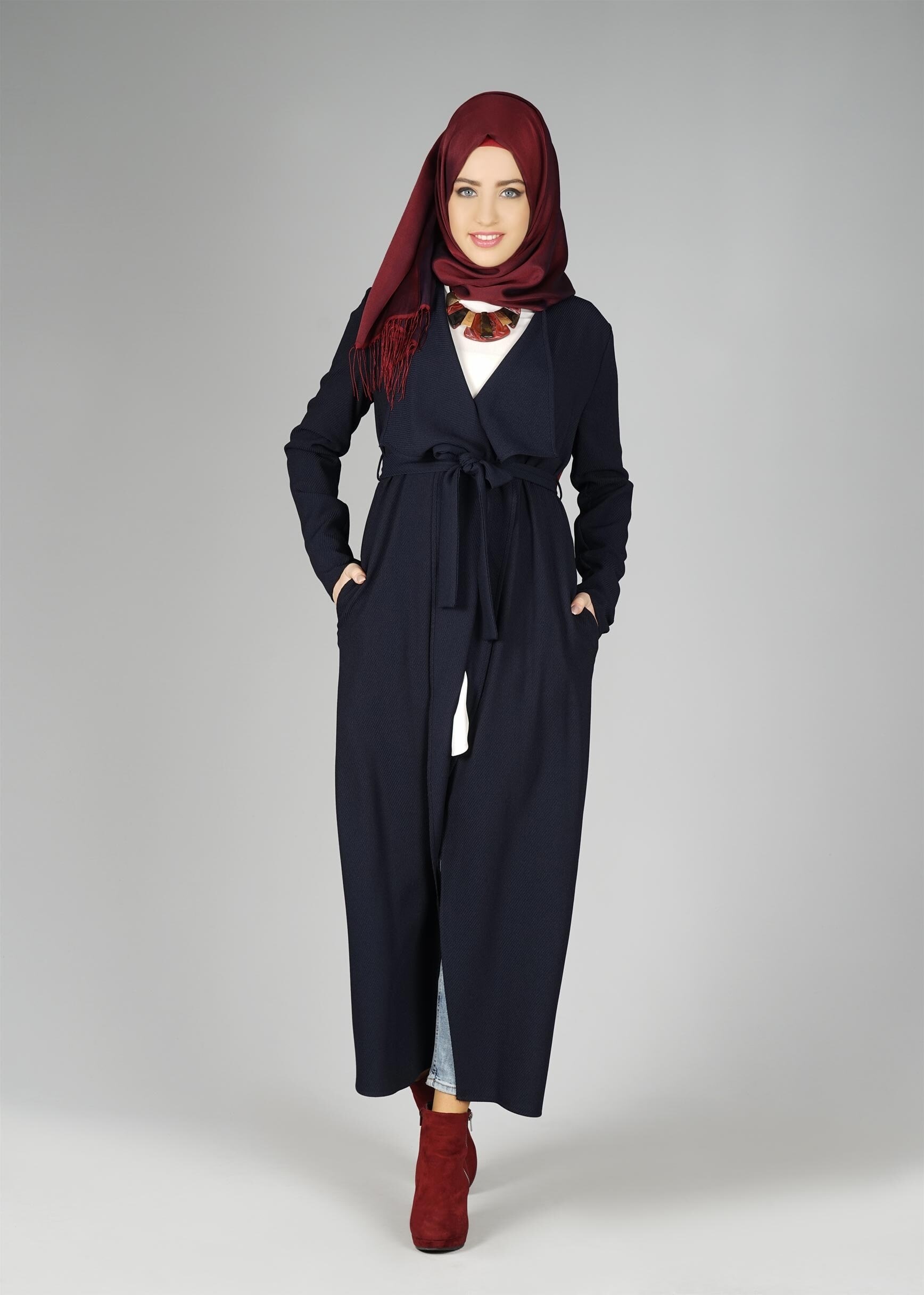 Tesettür giyim LACİVERT KUŞAKLI CEKET 4932
