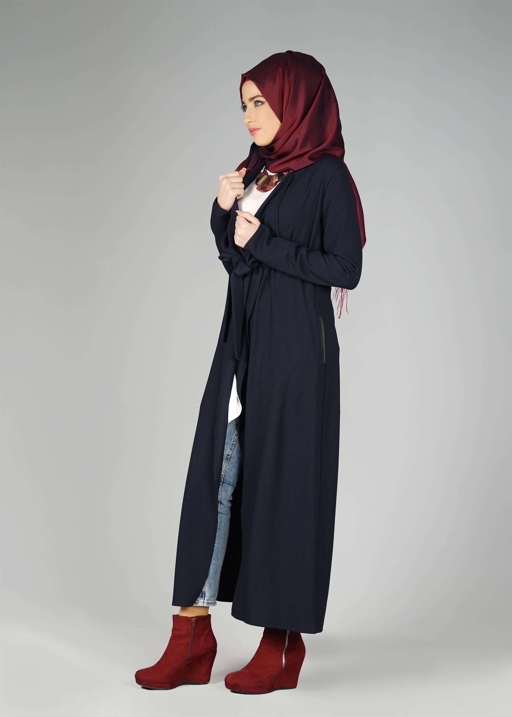 Tesettür giyim LACİVERT KUŞAKLI CEKET 4932